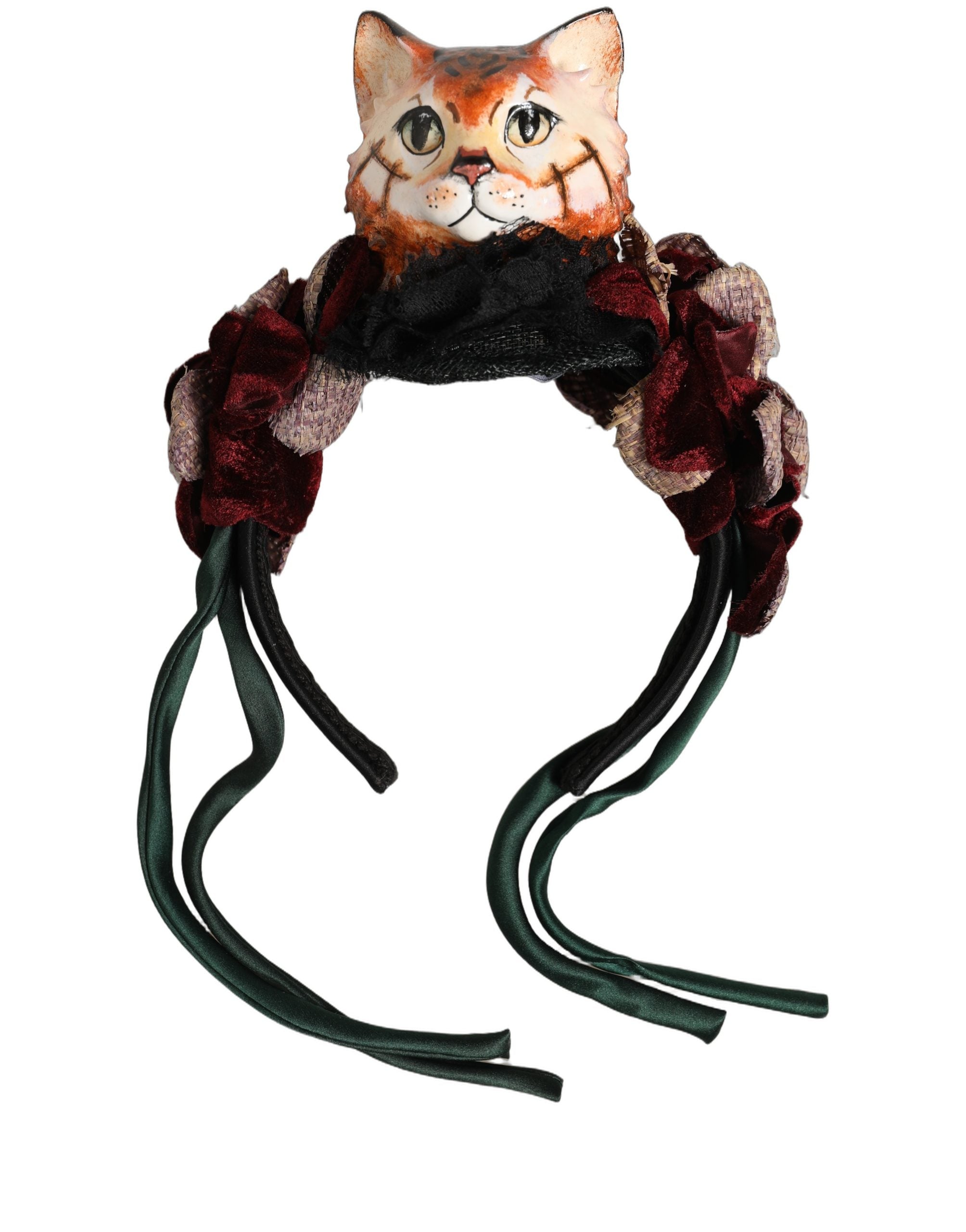 Dolce & Gabbana Haarschmuck aus mehrfarbigem Samt und Seide mit Bengal-Katzen-Motiv