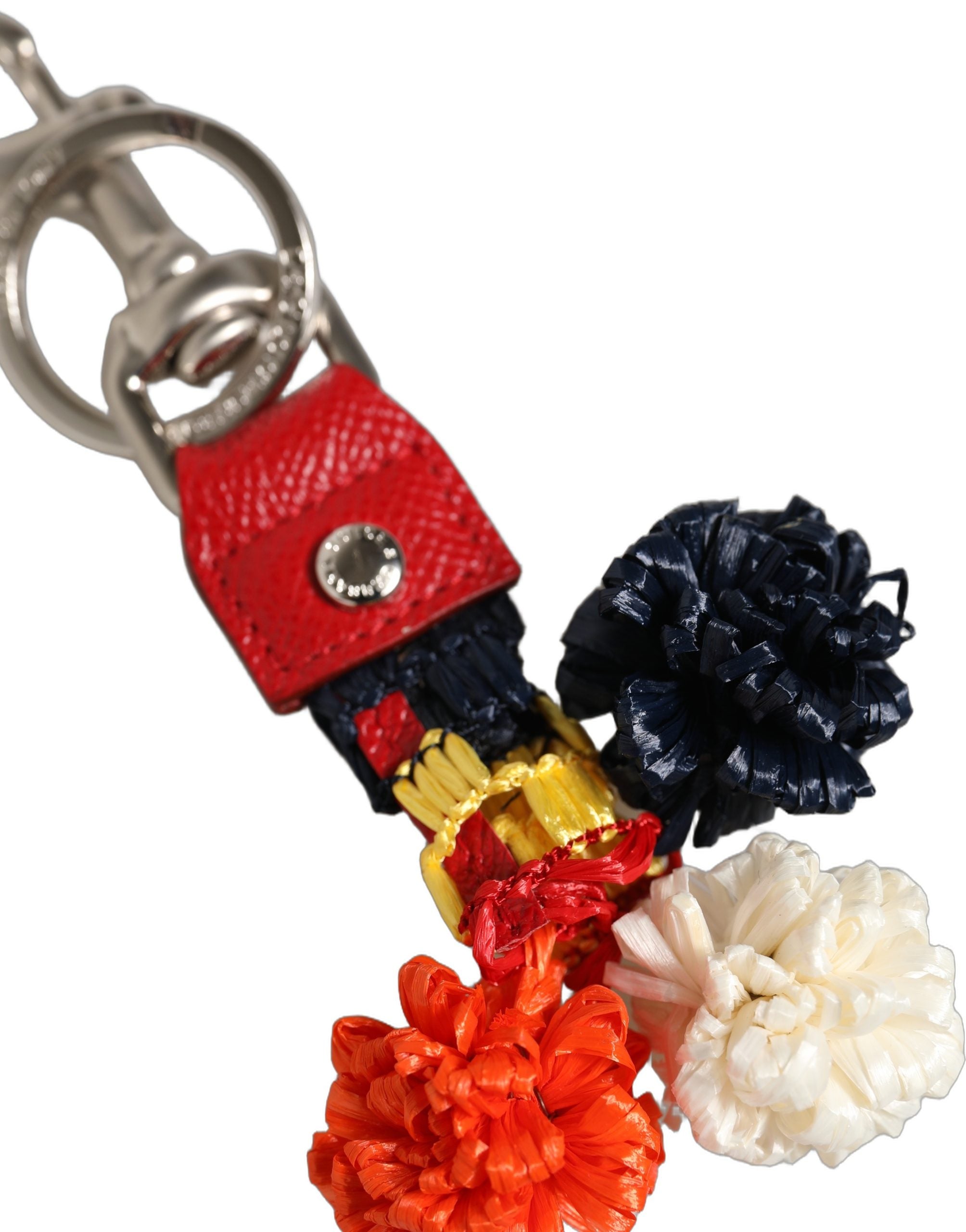 Dolce & Gabbana Schlüsselanhänger mit Karabinerverschluss und Kettenfinder aus Bastleder, mehrfarbig