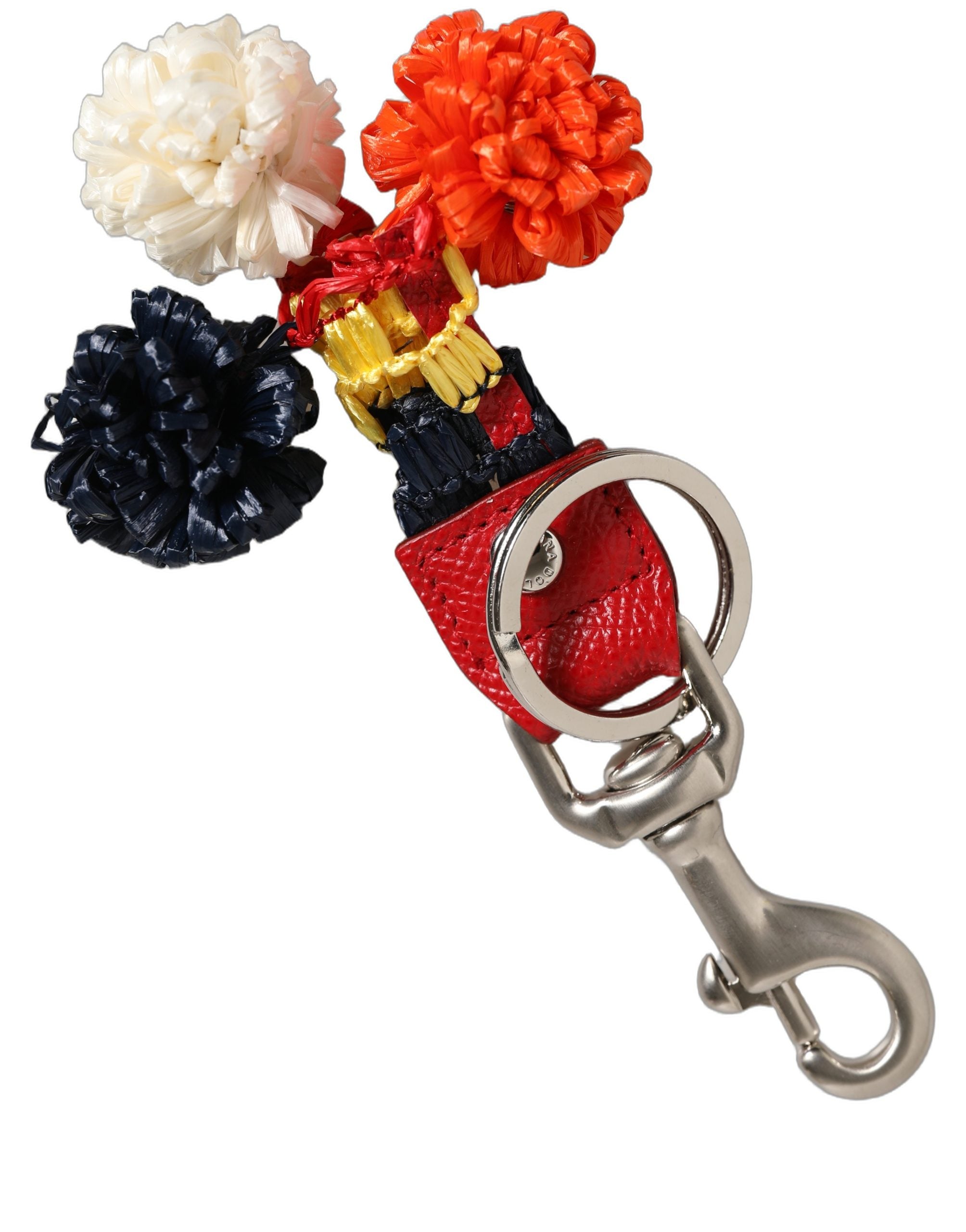 Dolce & Gabbana Schlüsselanhänger mit Karabinerverschluss und Kettenfinder aus Bastleder, mehrfarbig