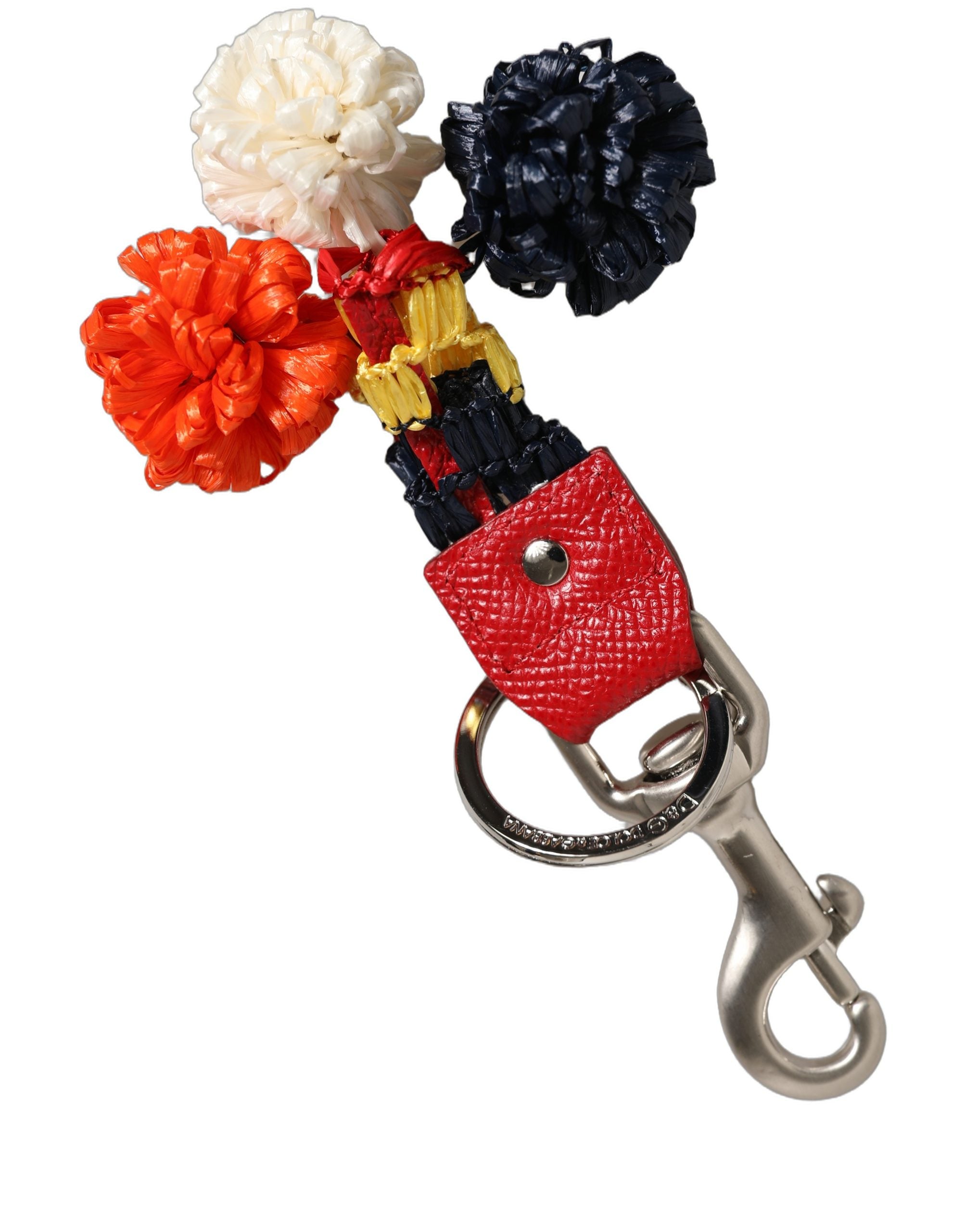 Dolce & Gabbana Schlüsselanhänger mit Karabinerverschluss und Kettenfinder aus Bastleder, mehrfarbig