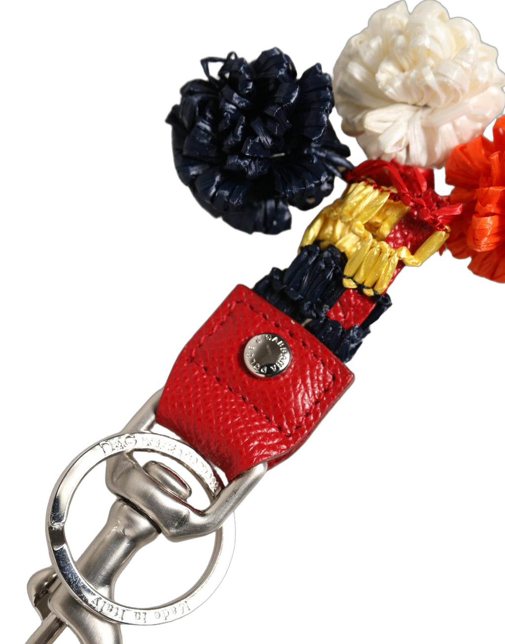 Dolce & Gabbana Schlüsselanhänger mit Karabinerverschluss und Kettenfinder aus Bastleder, mehrfarbig