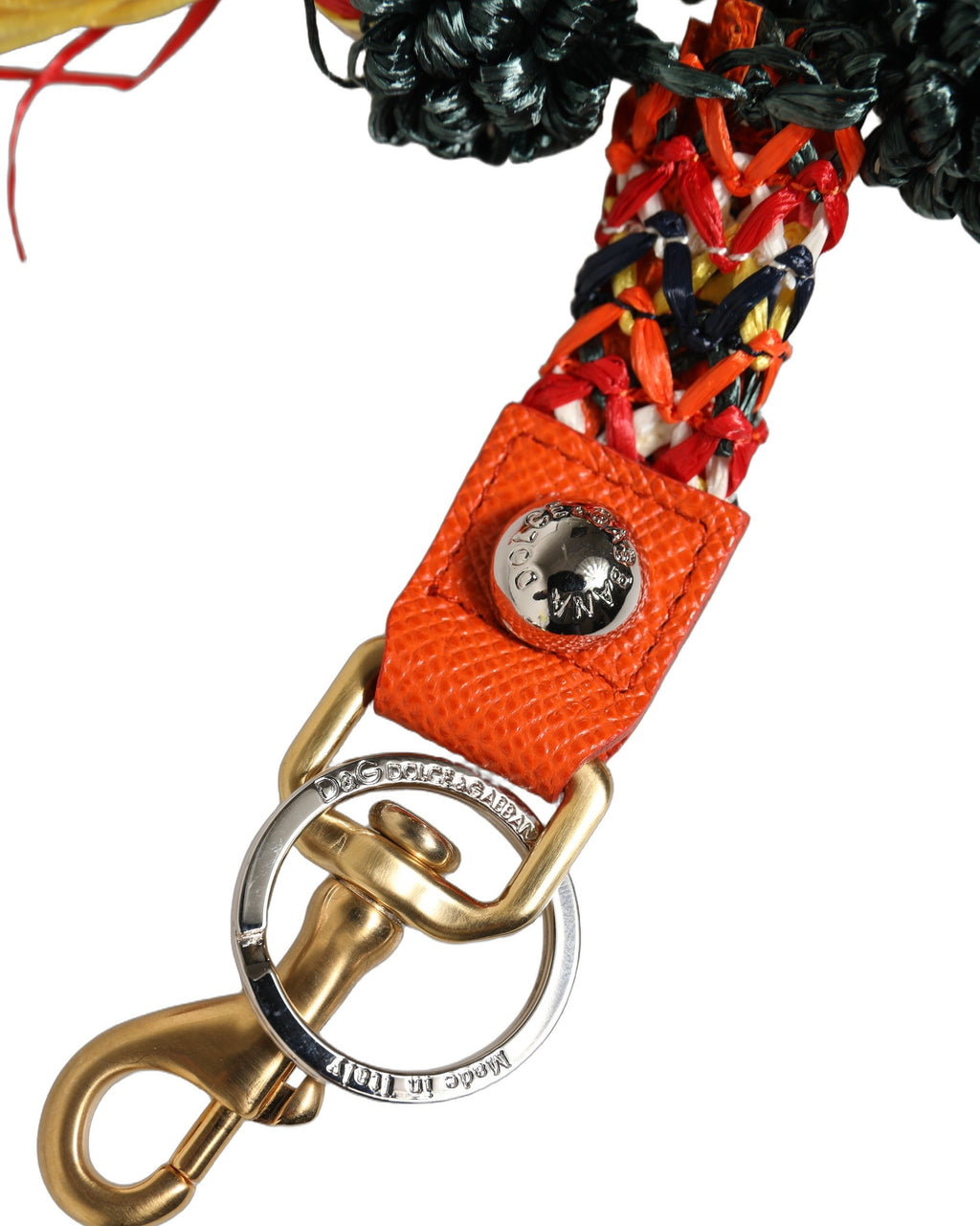 Dolce & Gabbana Raffia Leder Schlüsselanhänger mit Karabinerhaken Multicolor