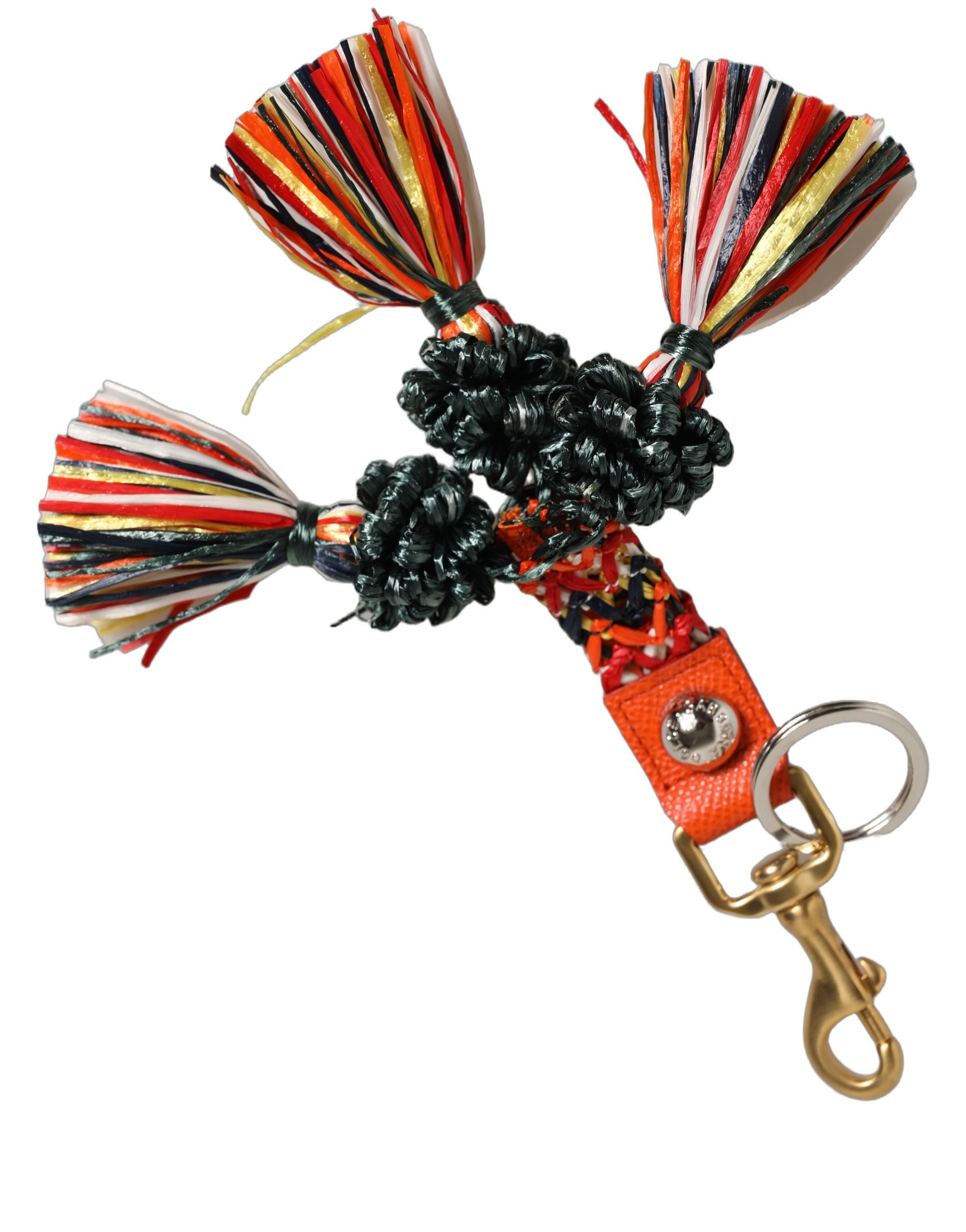 Dolce & Gabbana Raffia Leder Schlüsselanhänger mit Karabinerhaken Multicolor