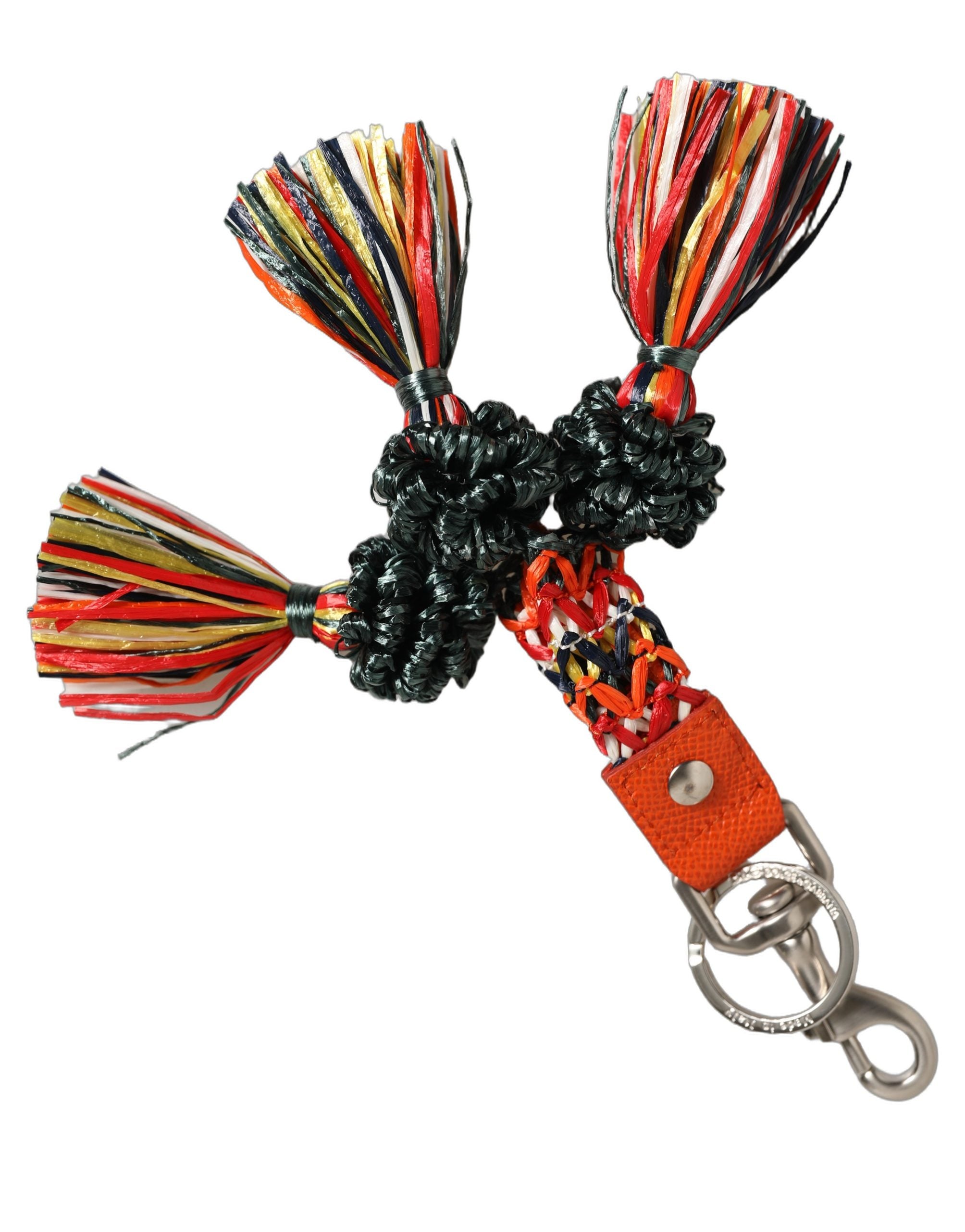 Dolce & Gabbana Raffia Leder Schlüsselanhänger mit Karabinerhaken Multicolor