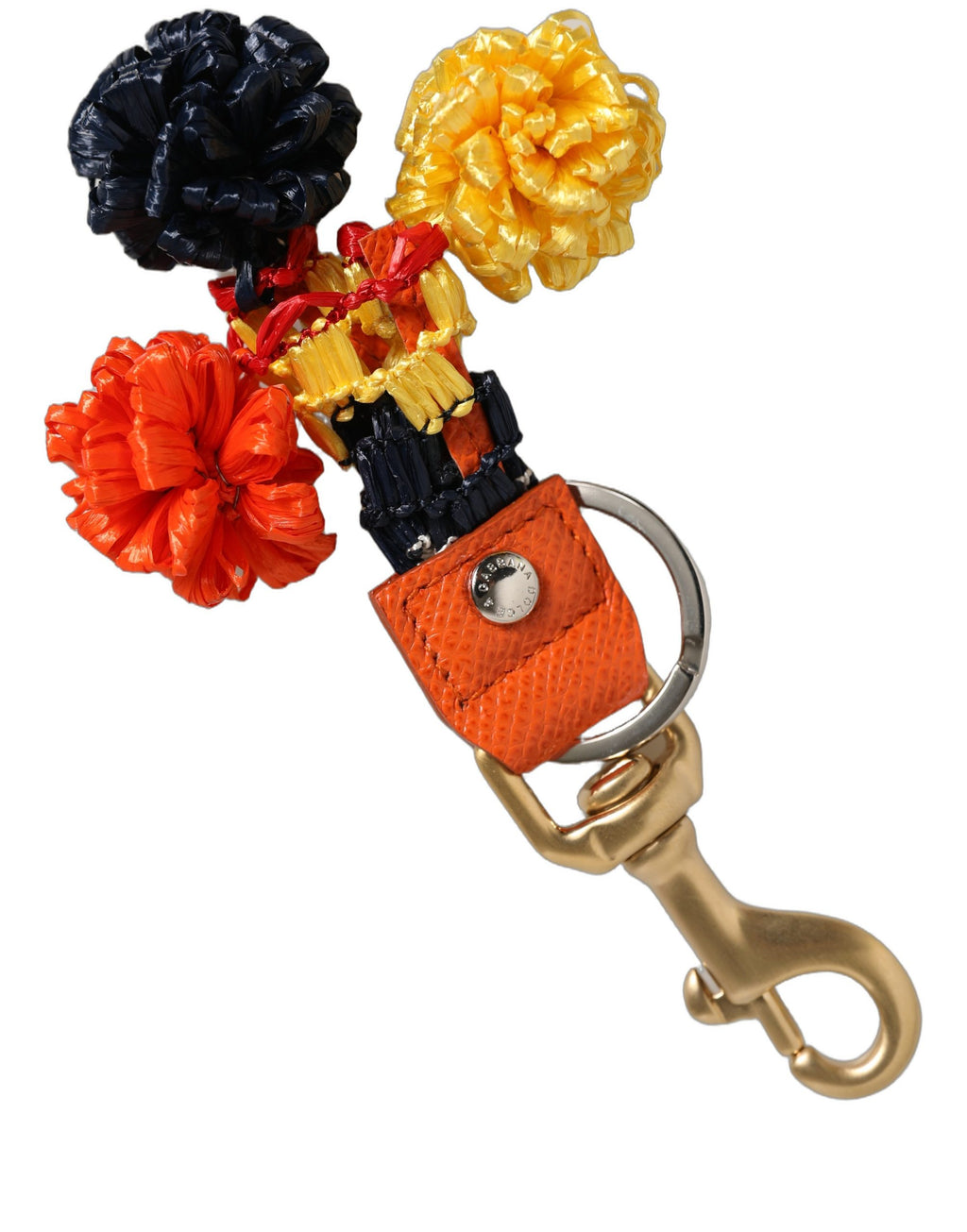 Dolce & Gabbana Schlüsselanhänger mit Karabinerverschluss und Kettendetails aus Bast und Leder in Multicolor