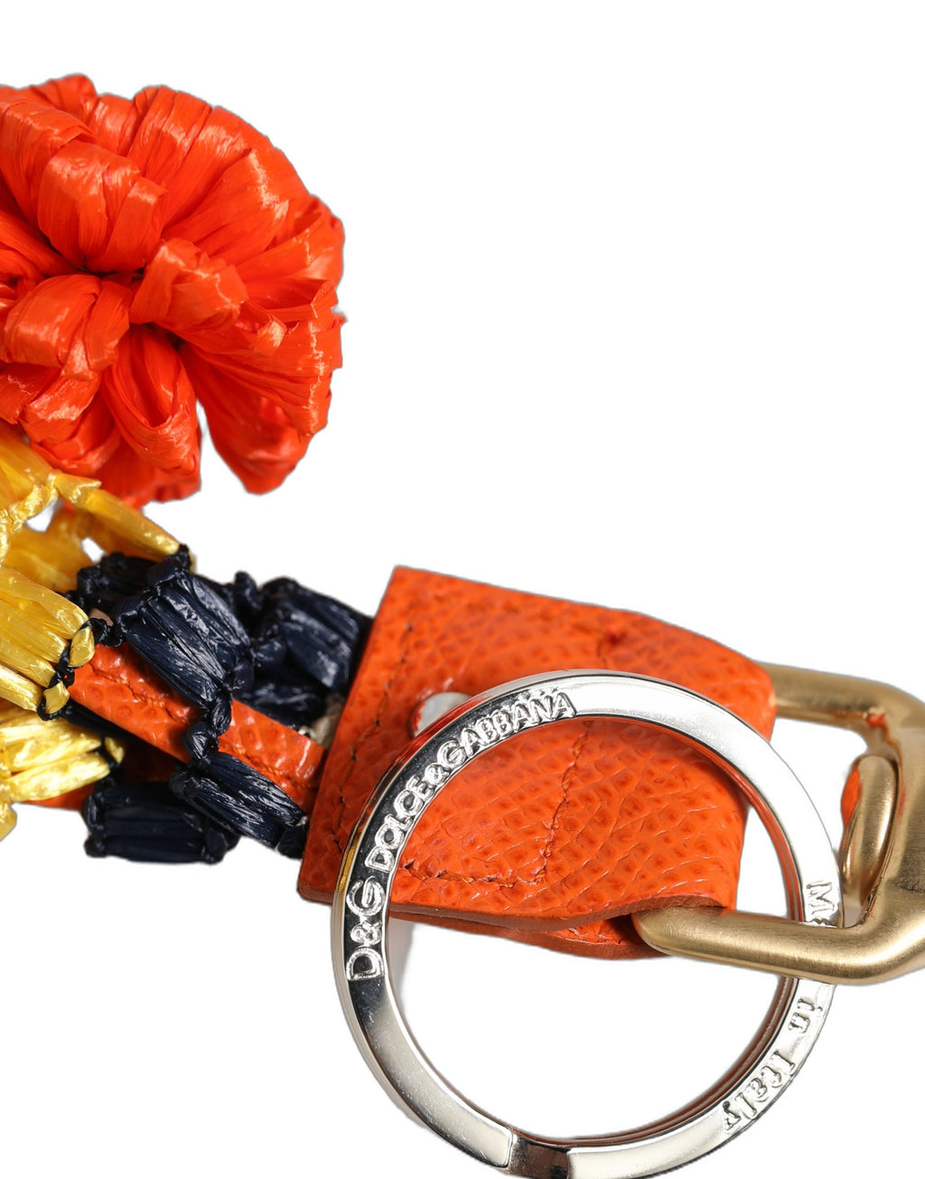 Dolce & Gabbana Schlüsselanhänger mit Karabinerverschluss und Kettendetails aus Bast und Leder in Multicolor