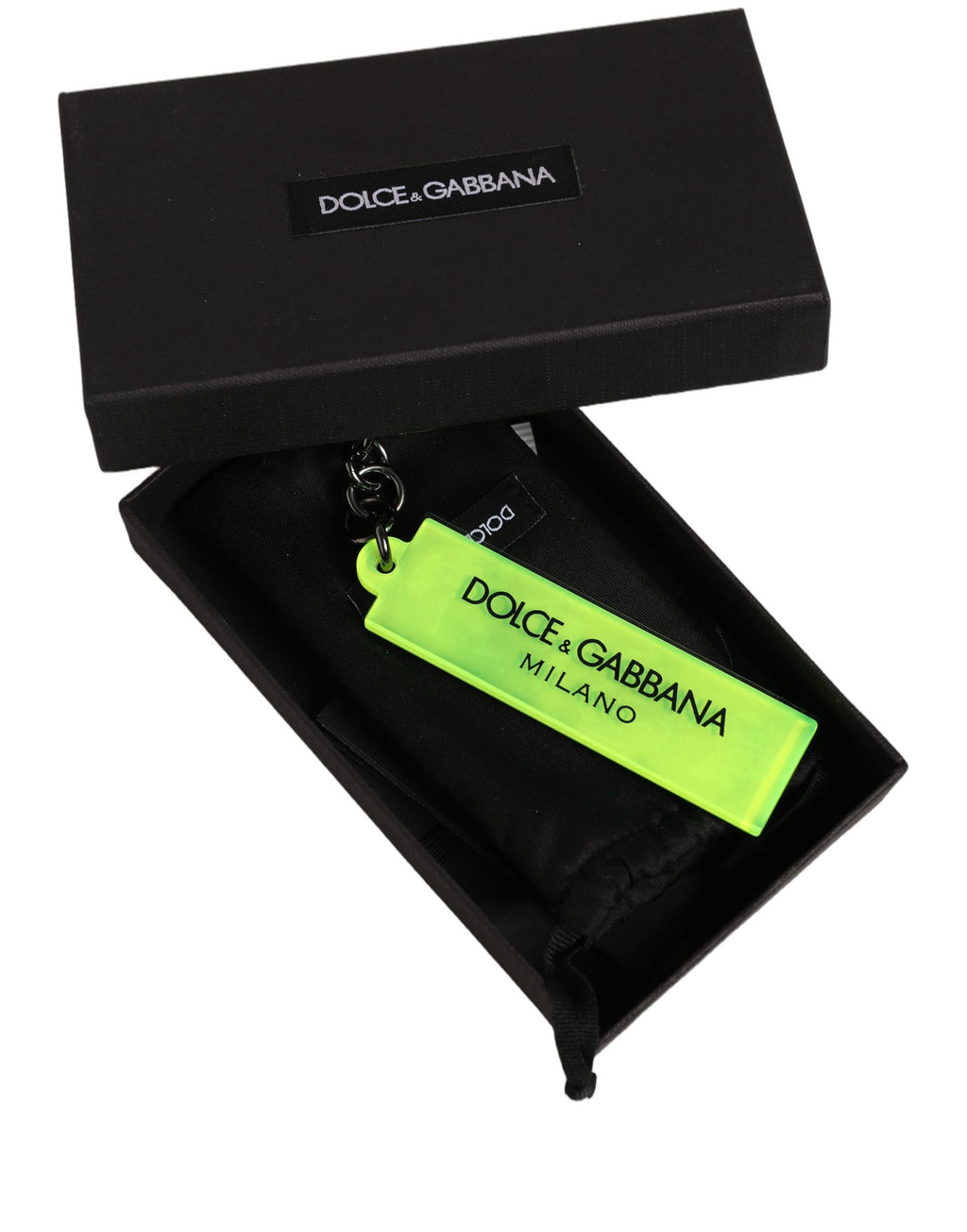 Dolce & Gabbana Neon Grün Logo Print Charm Metall Schlüsselanhänger