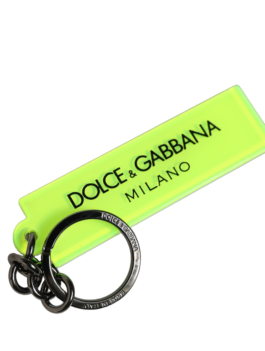 Dolce & Gabbana Neon Grün Logo Print Charm Metall Schlüsselanhänger