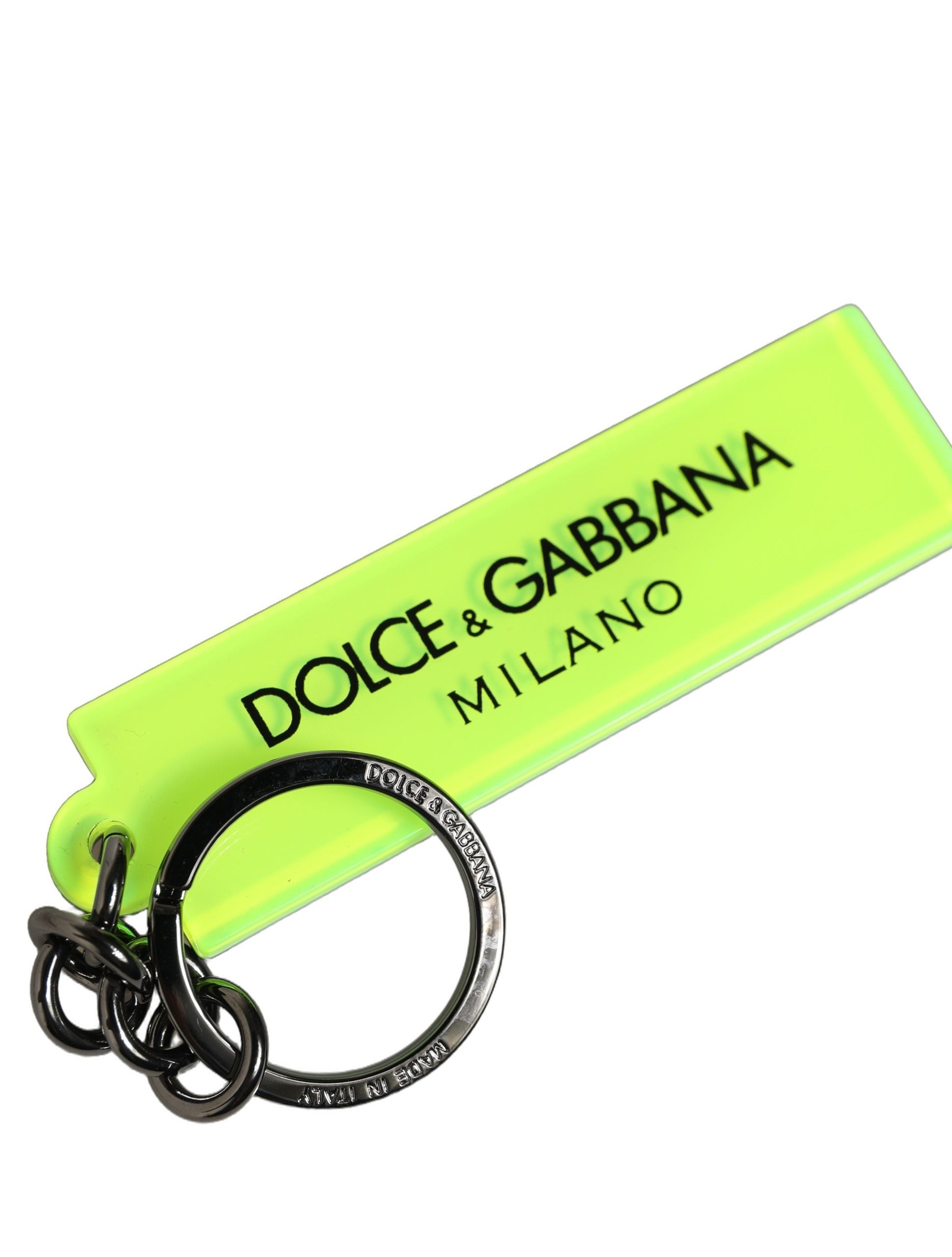 Dolce & Gabbana Neon Grün Logo Print Charm Metall Schlüsselanhänger