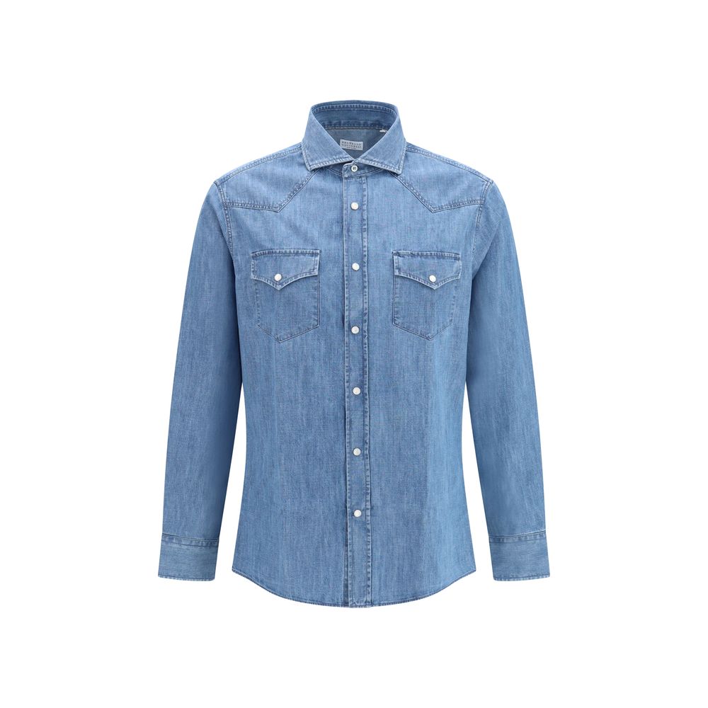 Brunello Cucinelli Blaues Denim-Hemd