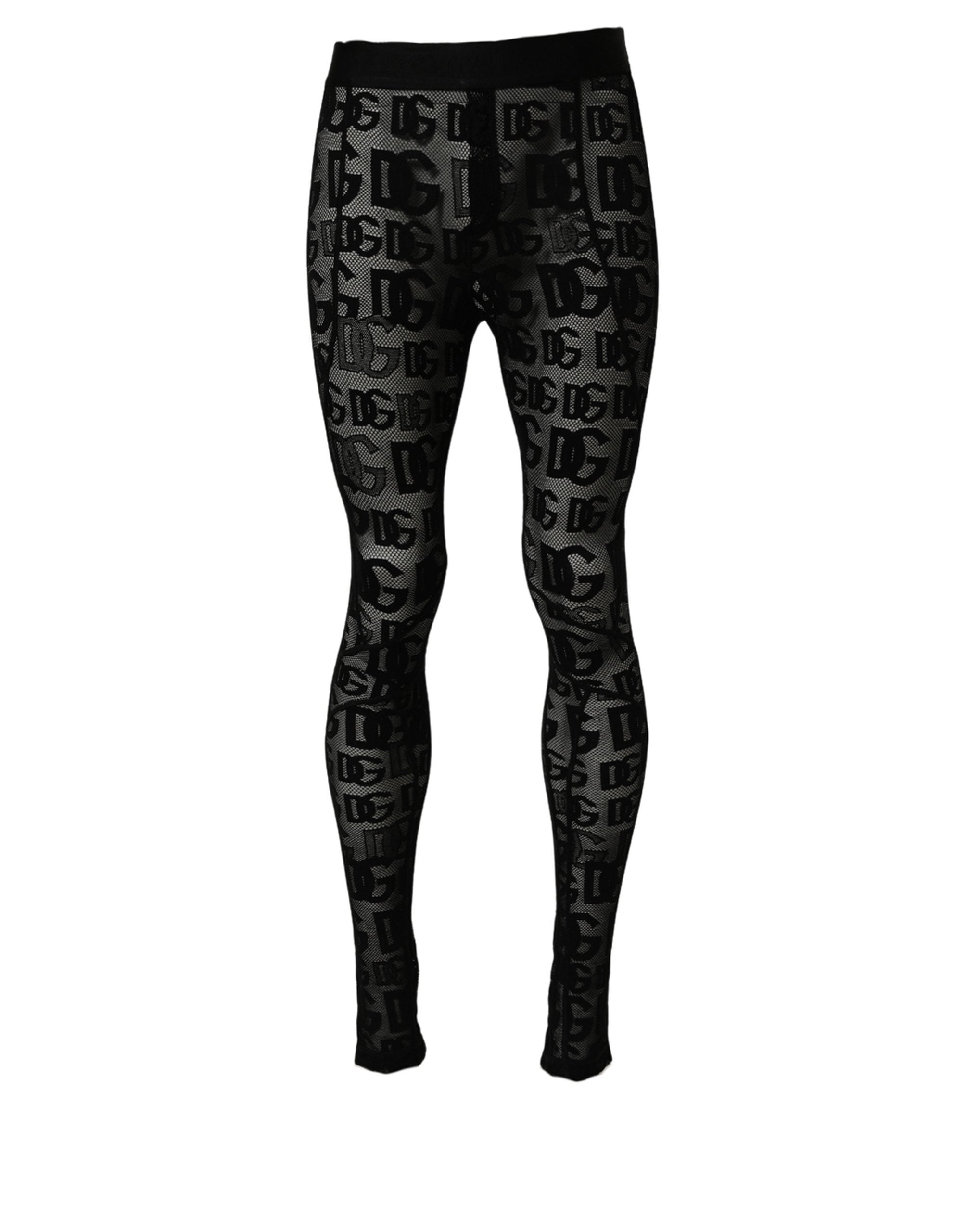 Dolce & Gabbana Schwarze Strumpfhose mit durchgehendem Logo-Print
