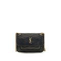 Saint Laurent Schwarze Bos Taurus Kalbsleder Schultertasche