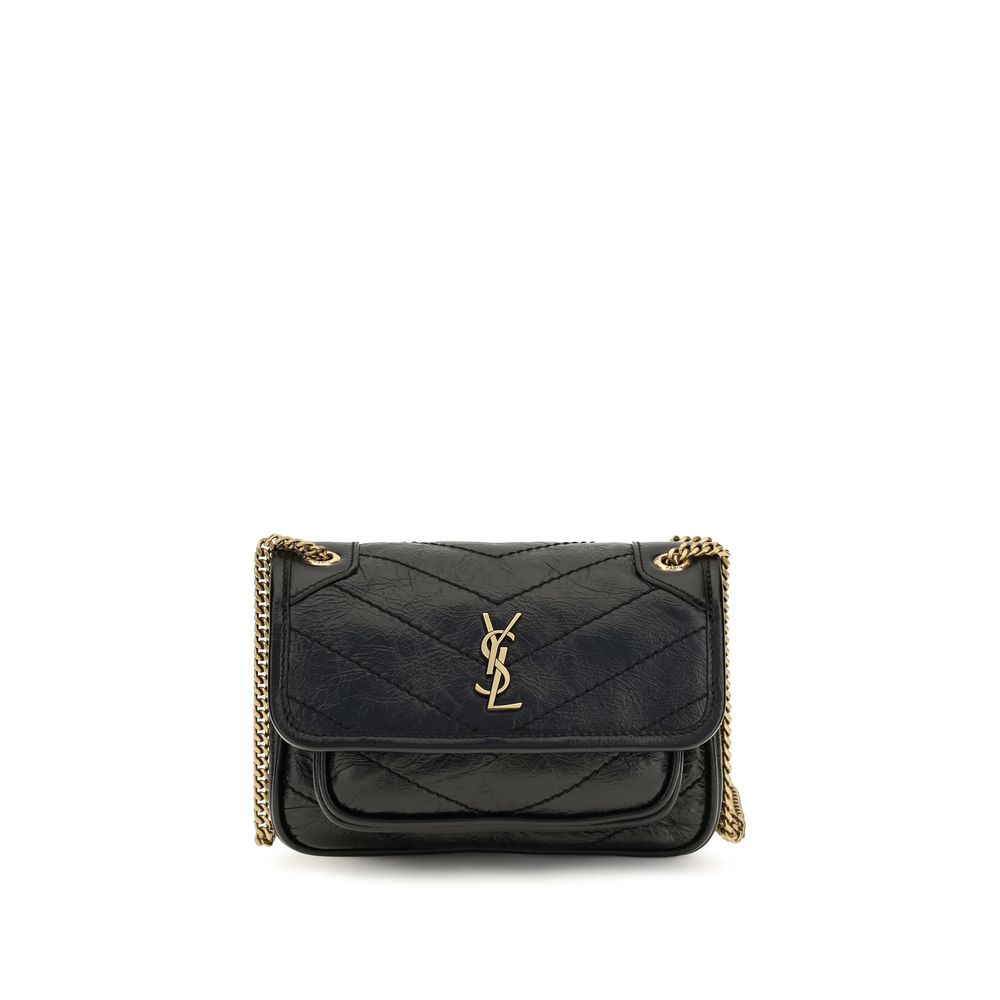 Saint Laurent Schwarze Bos Taurus Kalbsleder Schultertasche