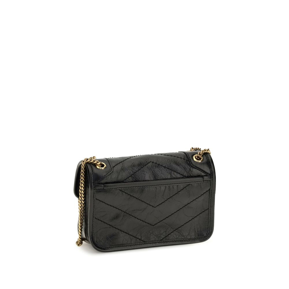 Saint Laurent Schwarze Bos Taurus Kalbsleder Schultertasche