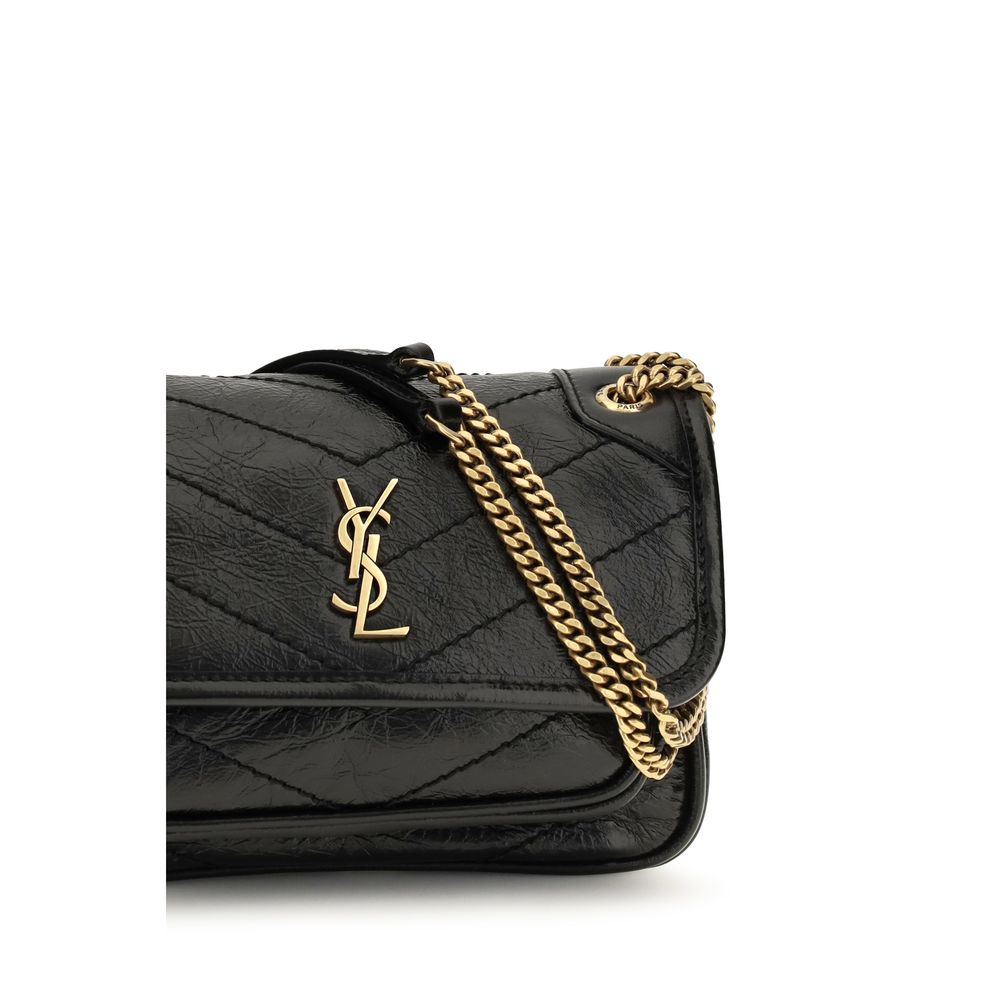 Saint Laurent Schwarze Bos Taurus Kalbsleder Schultertasche