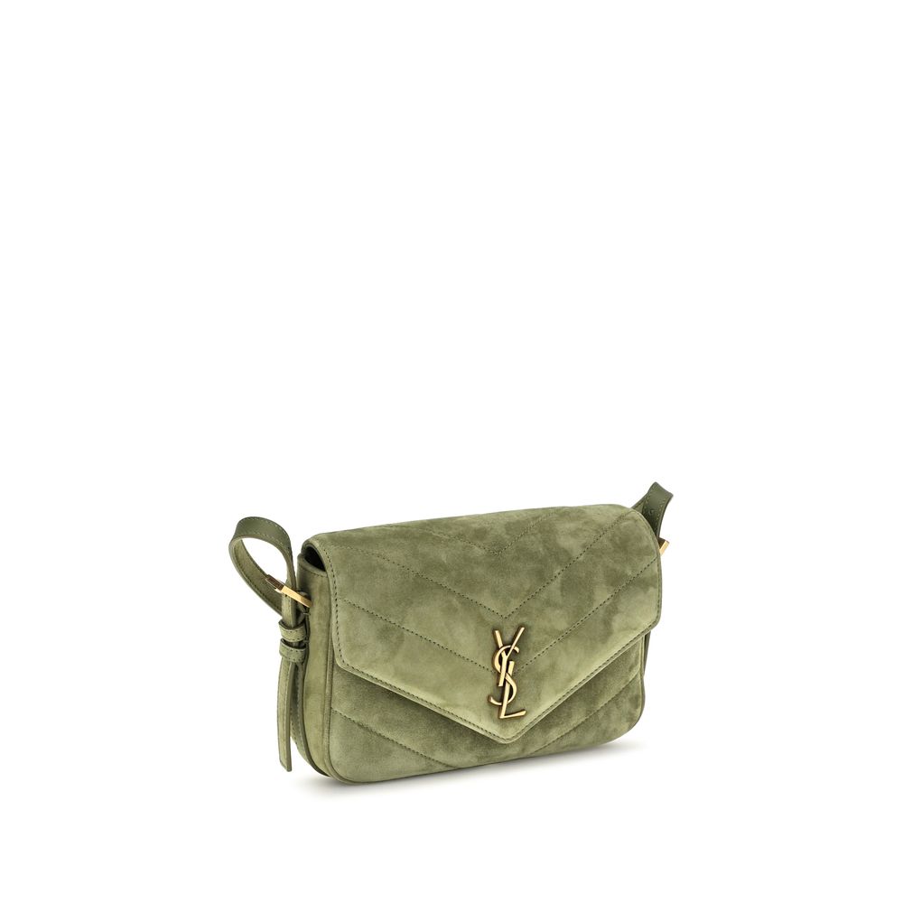 Saint Laurent Zweifarbige Schultertasche aus Wildleder