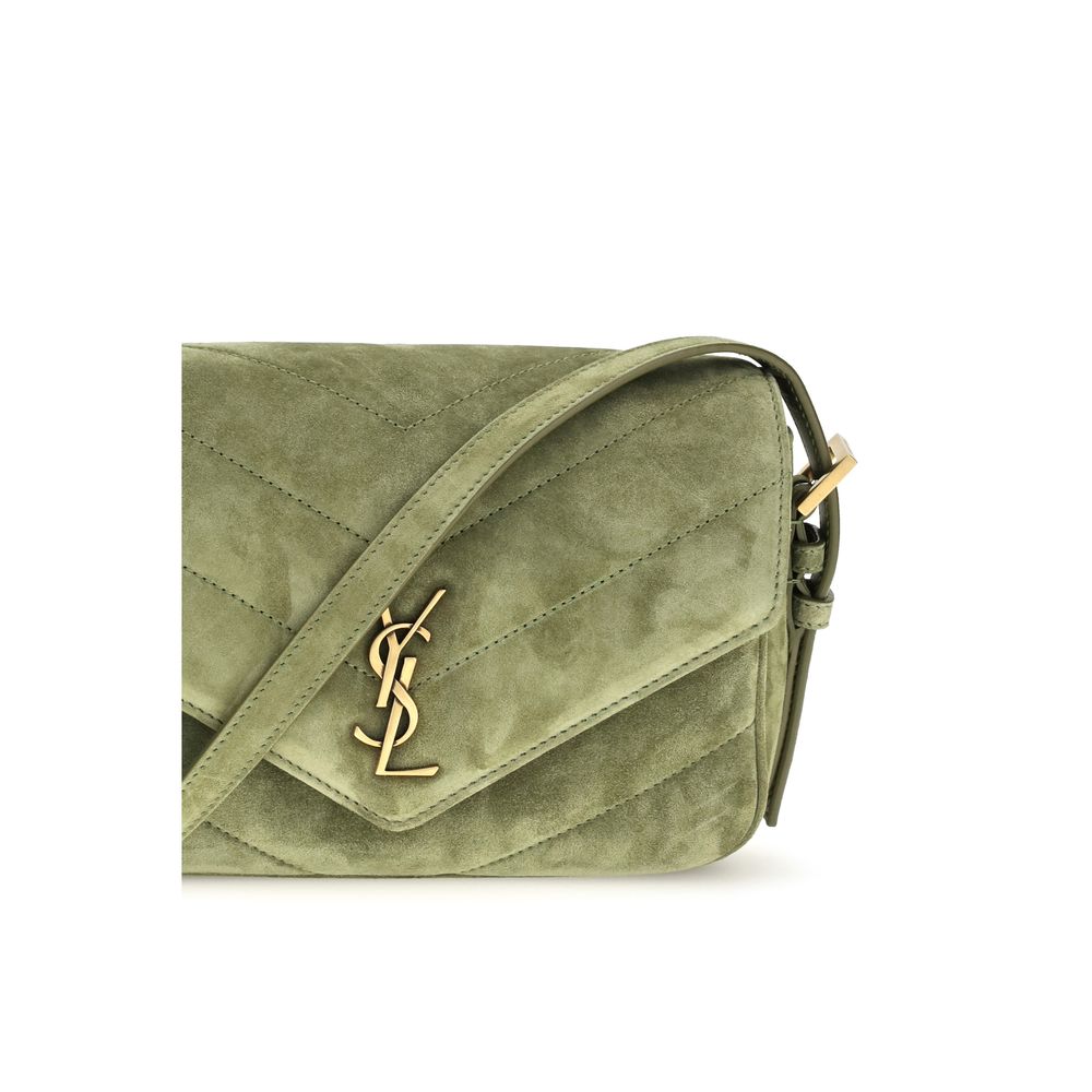 Saint Laurent Zweifarbige Schultertasche aus Wildleder