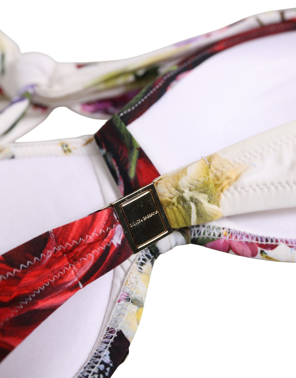 Dolce & Gabbana Weißer Bikini-Oberteil mit Blumenprint aus Nylon