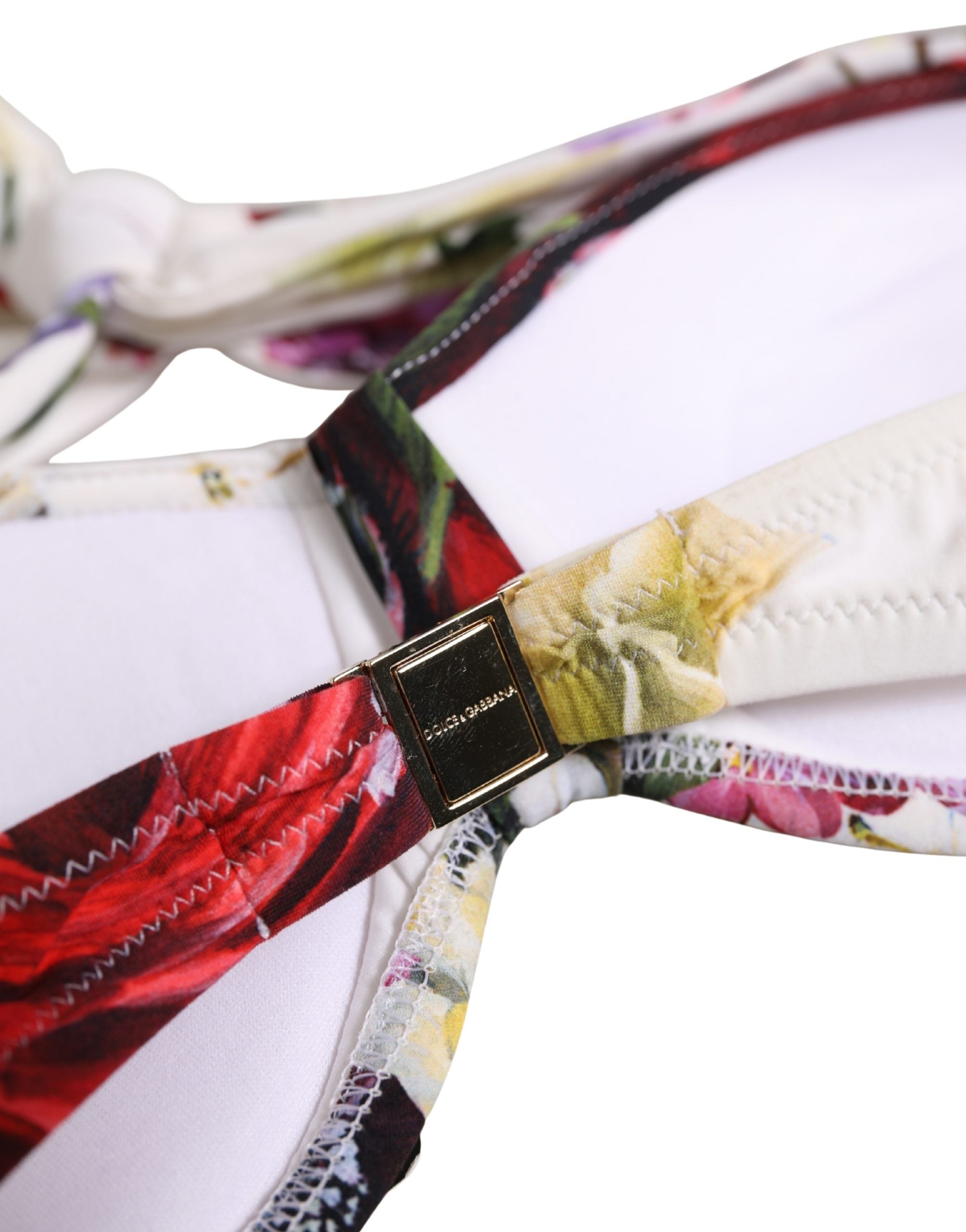 Dolce & Gabbana Weißer Bikini-Oberteil mit Blumenprint aus Nylon