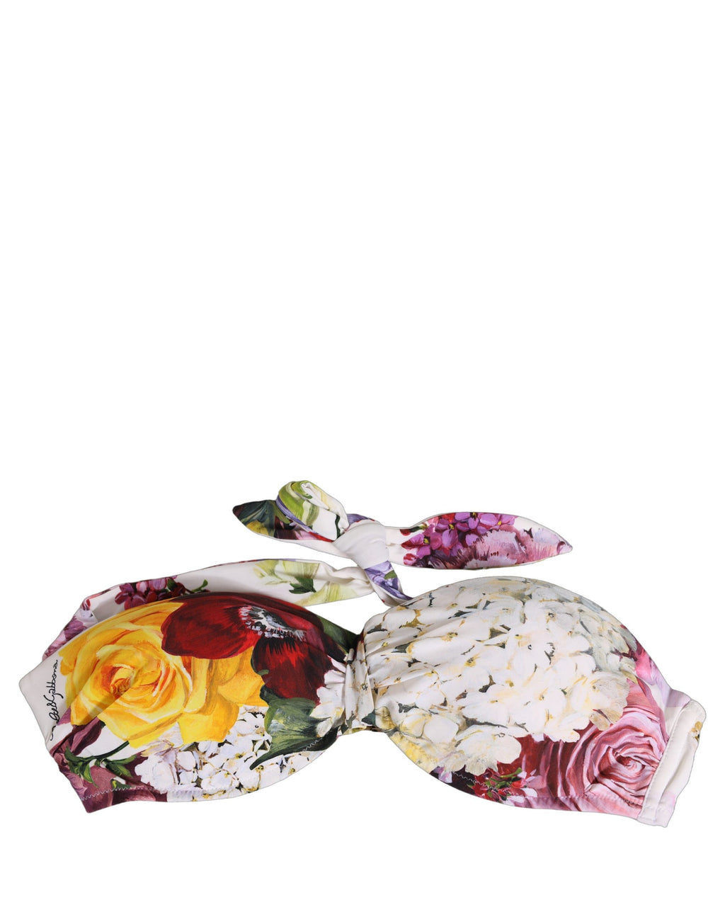 Dolce & Gabbana Weißer Bikini-Oberteil mit Blumenprint aus Nylon