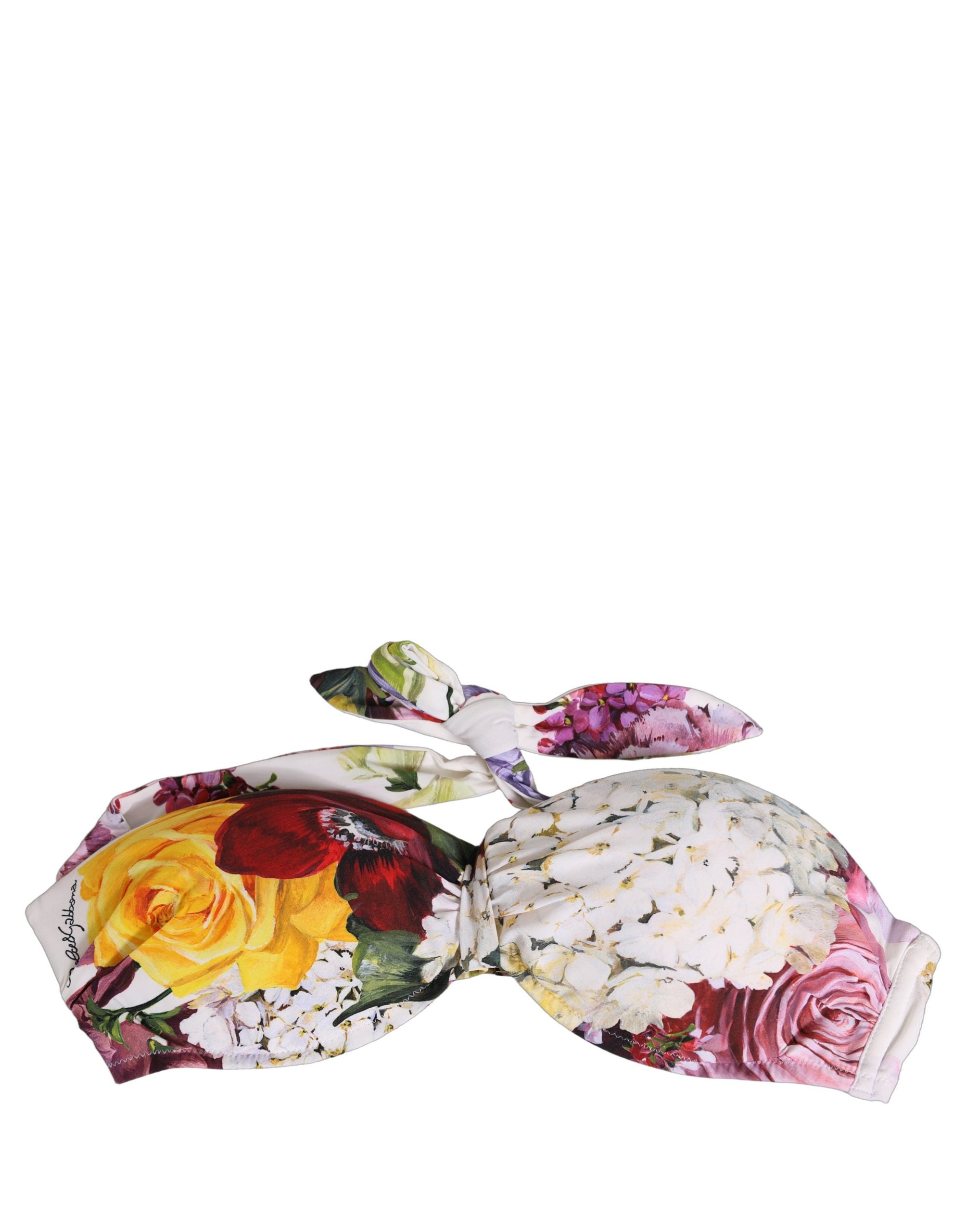 Dolce & Gabbana Weißer Bikini-Oberteil mit Blumenprint aus Nylon