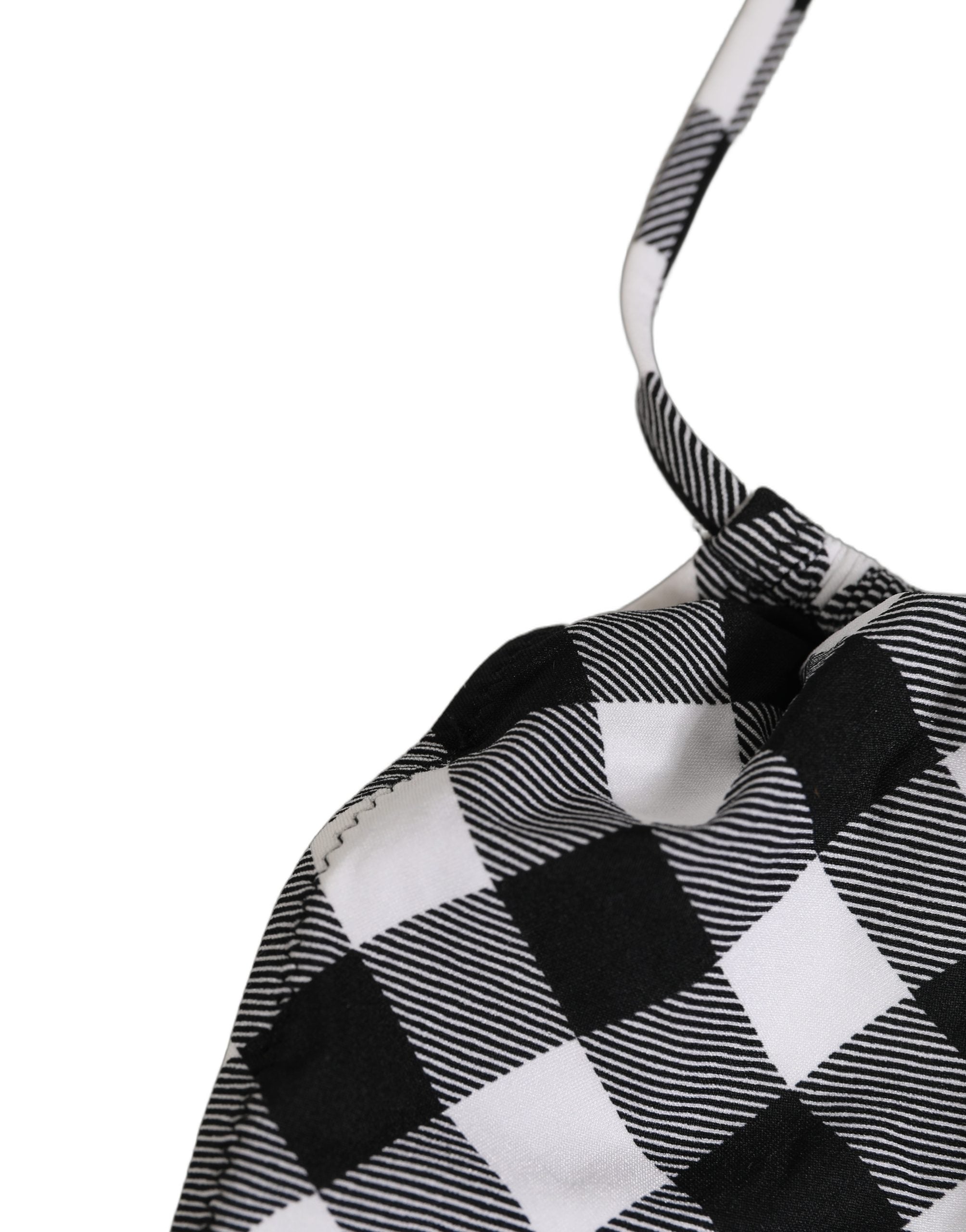 Dolce & Gabbana Schwarz-weißer Bikini-Top mit Neckholder und Karomuster