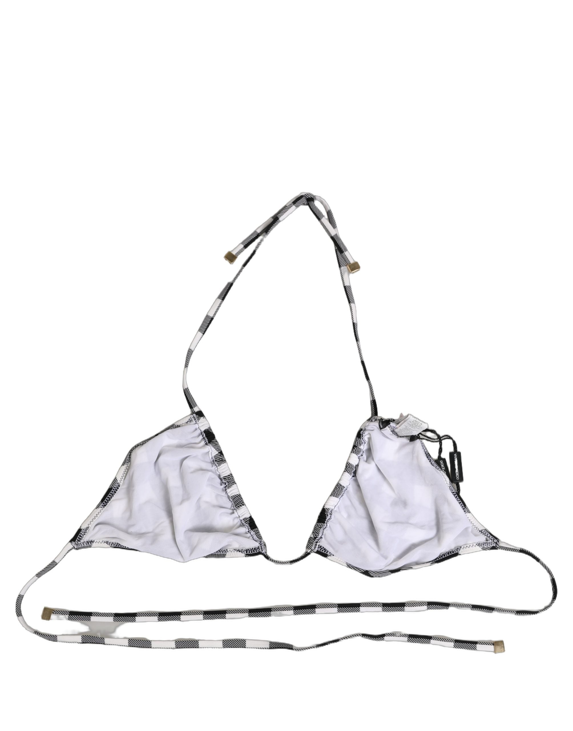 Dolce & Gabbana Schwarz-weißer Bikini-Top mit Neckholder und Karomuster