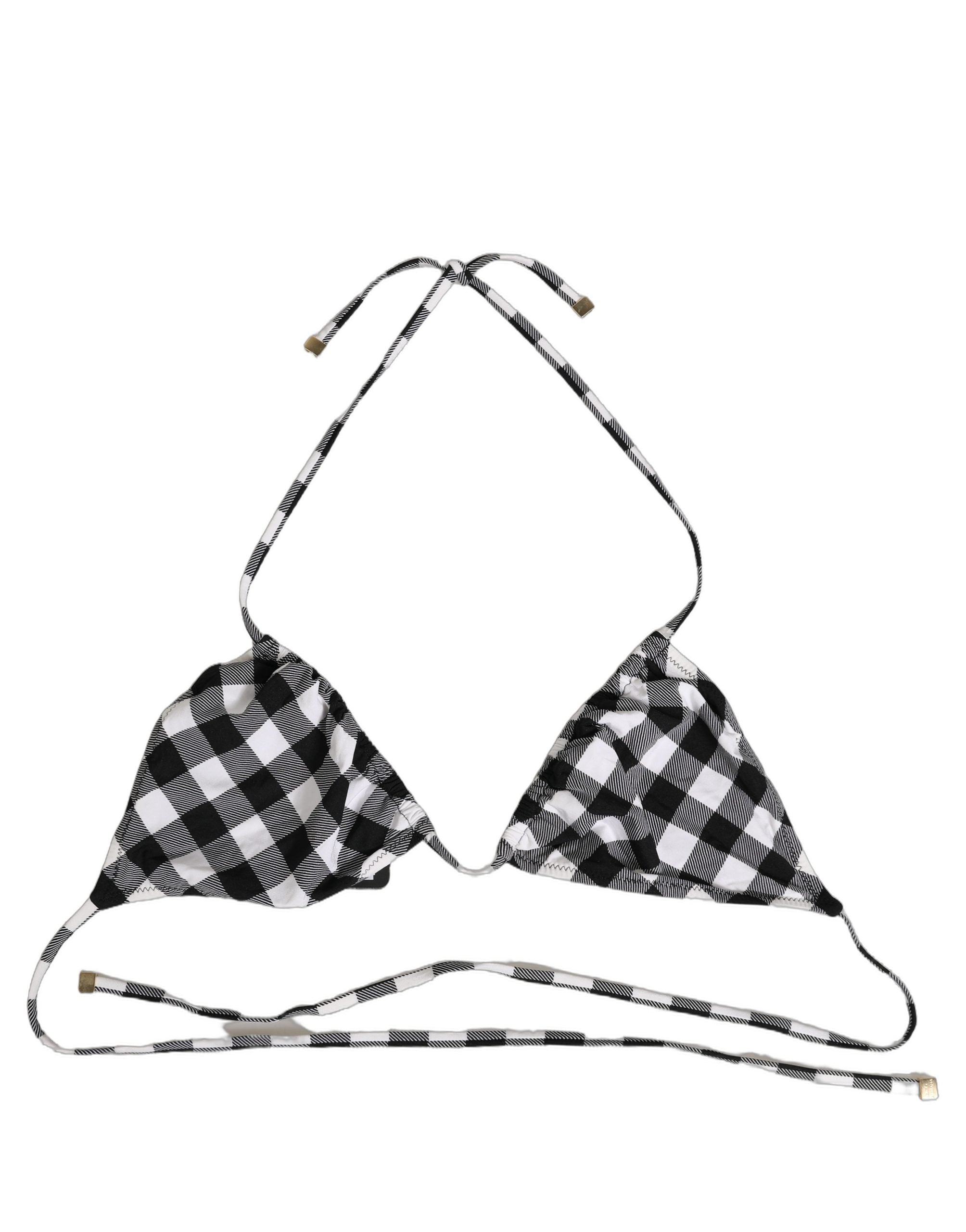 Dolce & Gabbana Schwarz-weißer Bikini-Top mit Neckholder und Karomuster