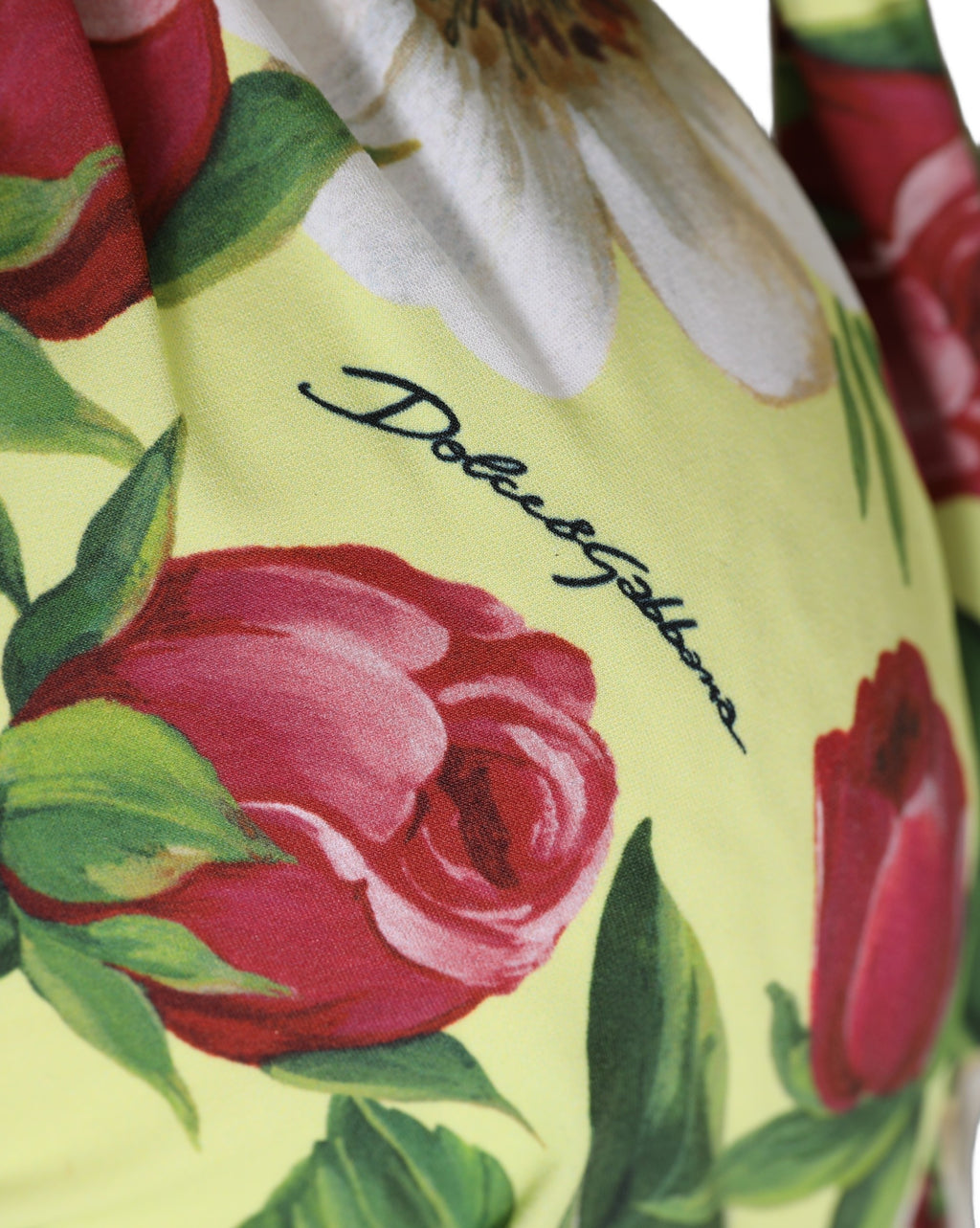 Dolce & Gabbana Gelbes Blumen-Bikini-Oberteil aus Nylon mit Neckholder-Trägern
