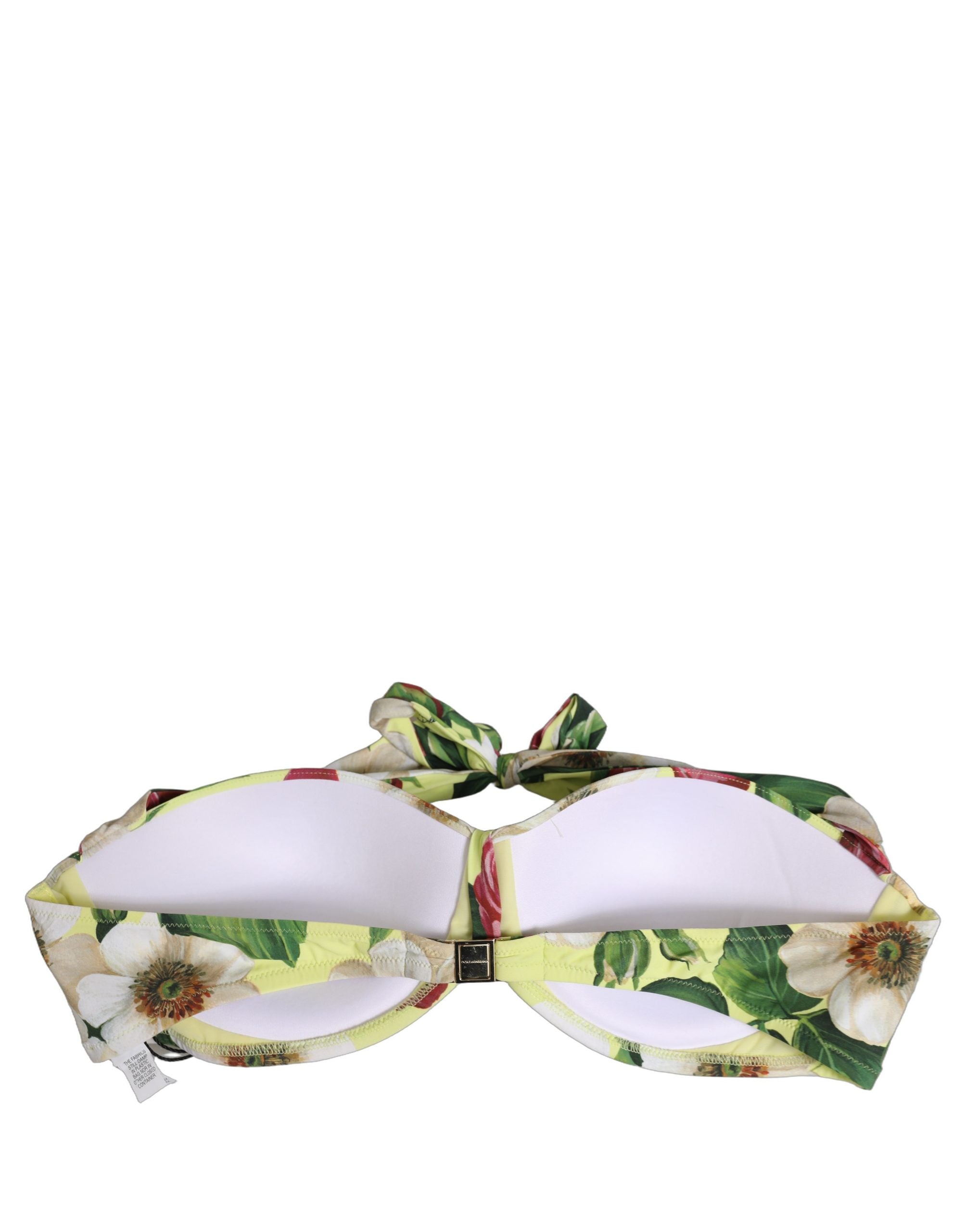 Dolce & Gabbana Gelbes Blumen-Bikini-Oberteil aus Nylon mit Neckholder-Trägern
