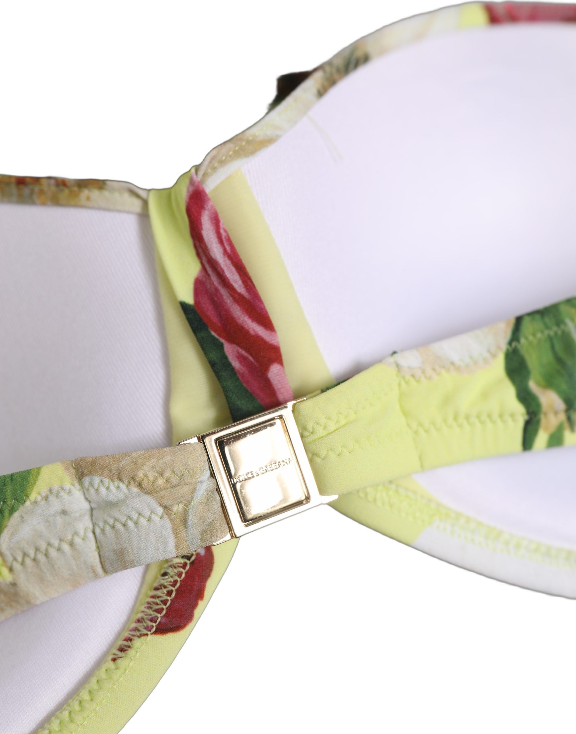 Dolce & Gabbana Gelbes Blumen-Bikini-Oberteil aus Nylon mit Neckholder-Trägern