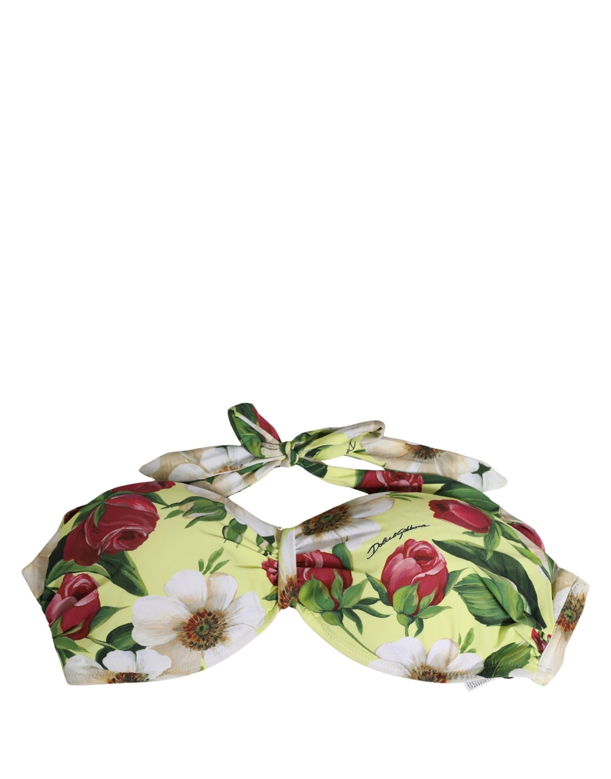 Dolce & Gabbana Gelbes Blumen-Bikini-Oberteil aus Nylon mit Neckholder-Trägern