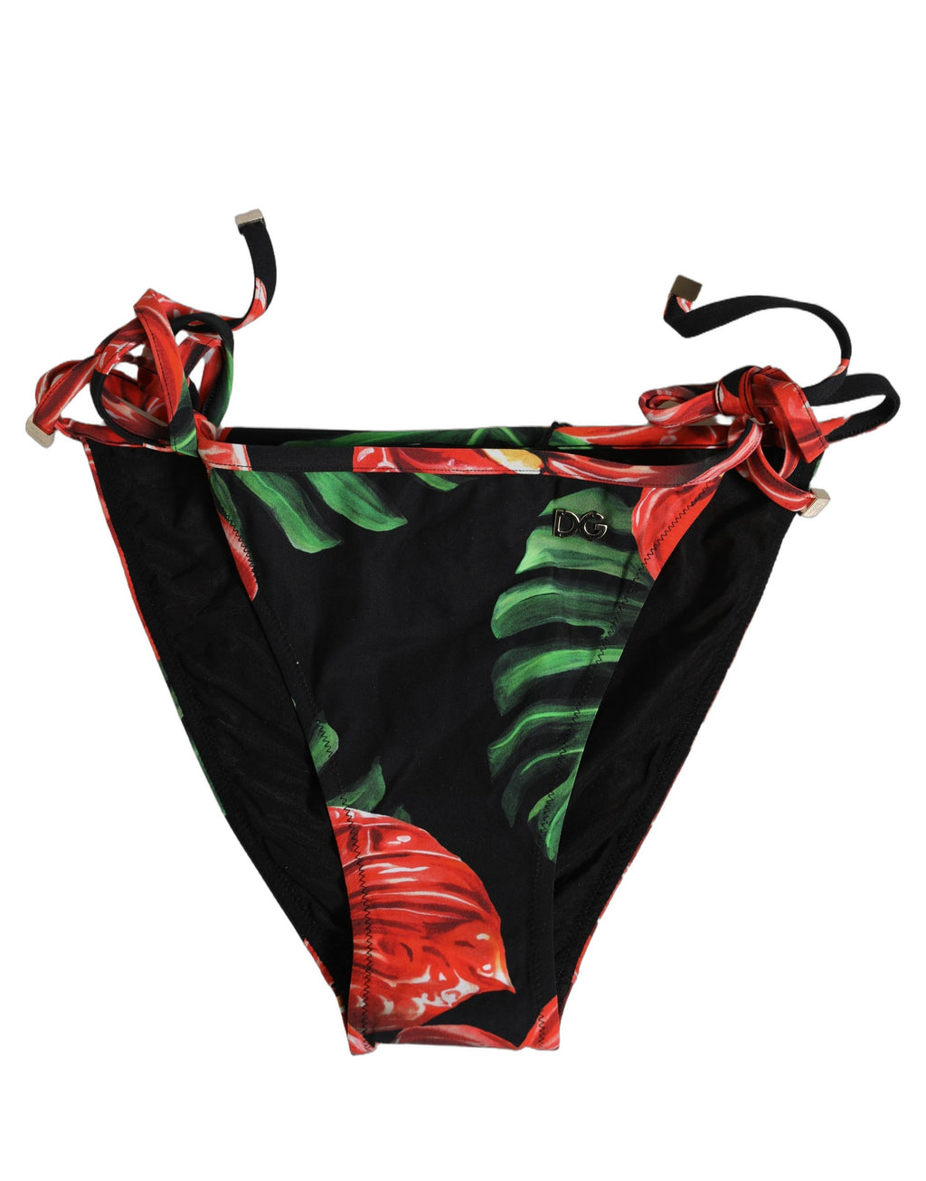 Dolce & Gabbana Schwarzer Bikini-Slip mit Blumenprint aus Nylon