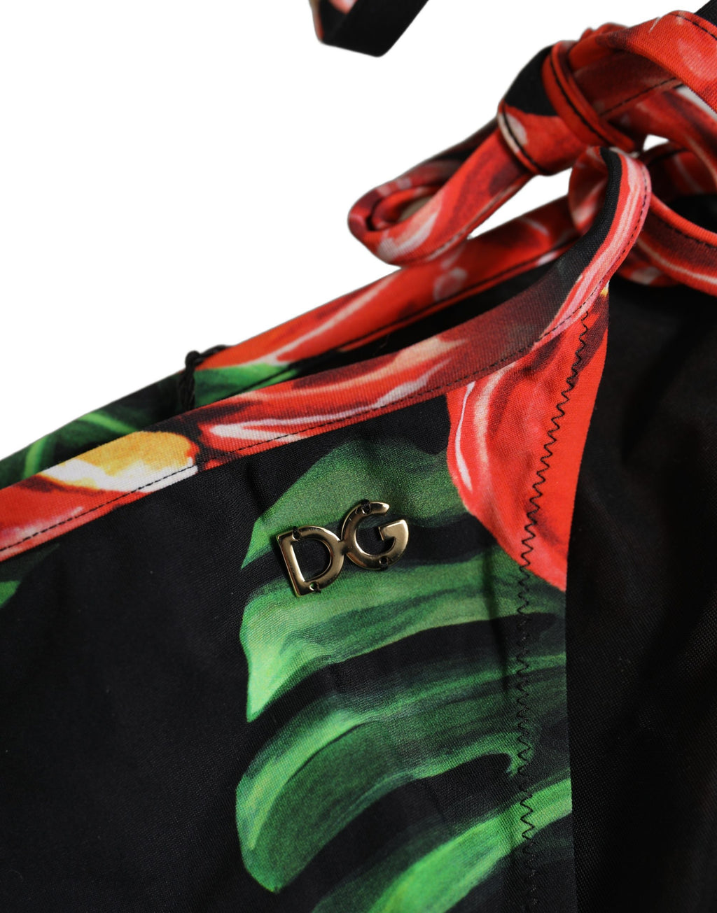 Dolce & Gabbana Schwarzer Bikini-Slip mit Blumenprint aus Nylon