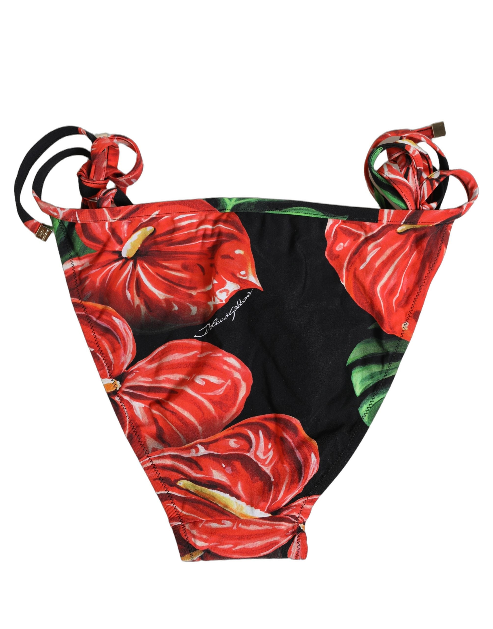 Dolce & Gabbana Schwarzer Bikini-Slip mit Blumenprint aus Nylon