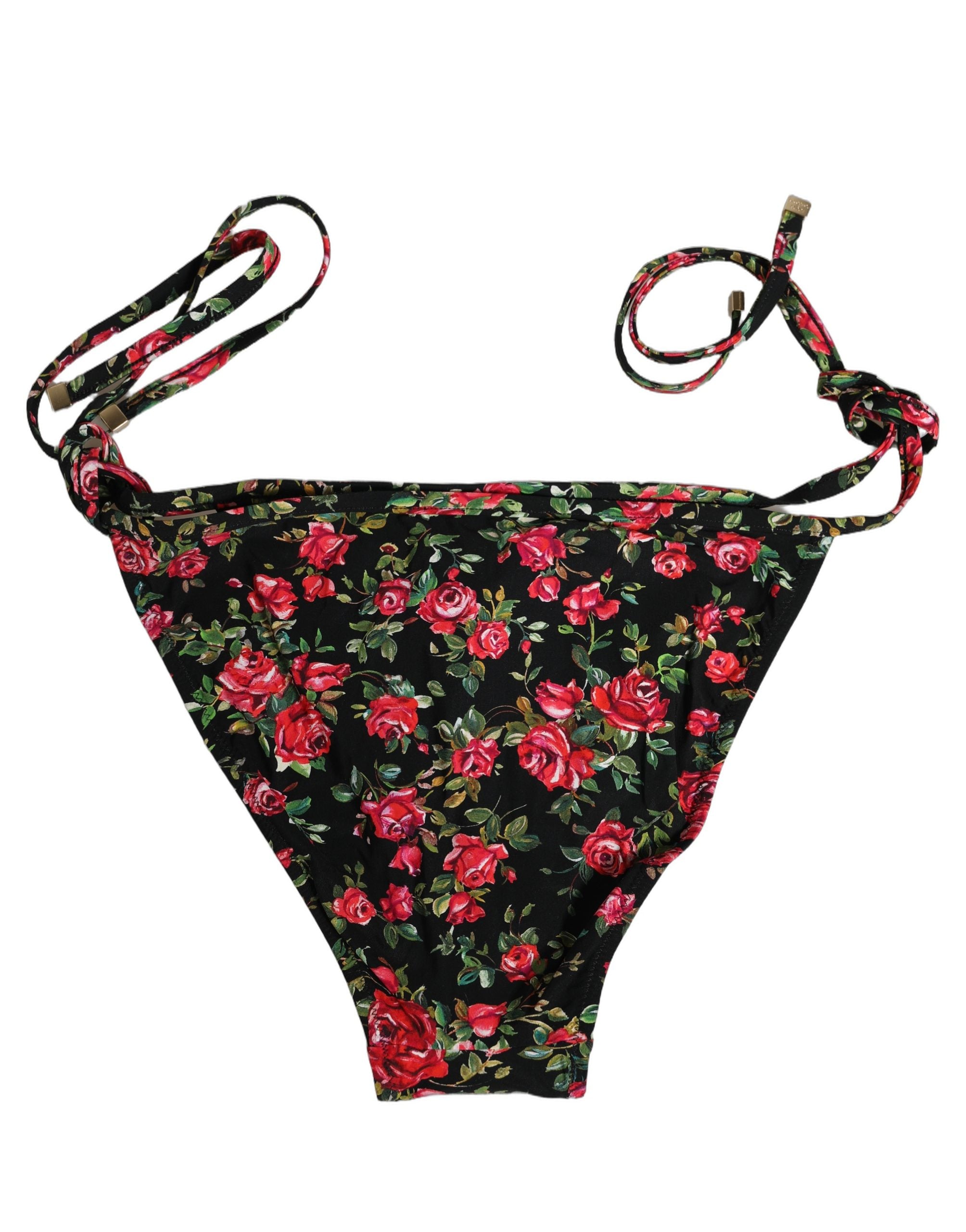 Dolce & Gabbana Schwarzer Bikini-Slip mit Blumenprint aus Nylon