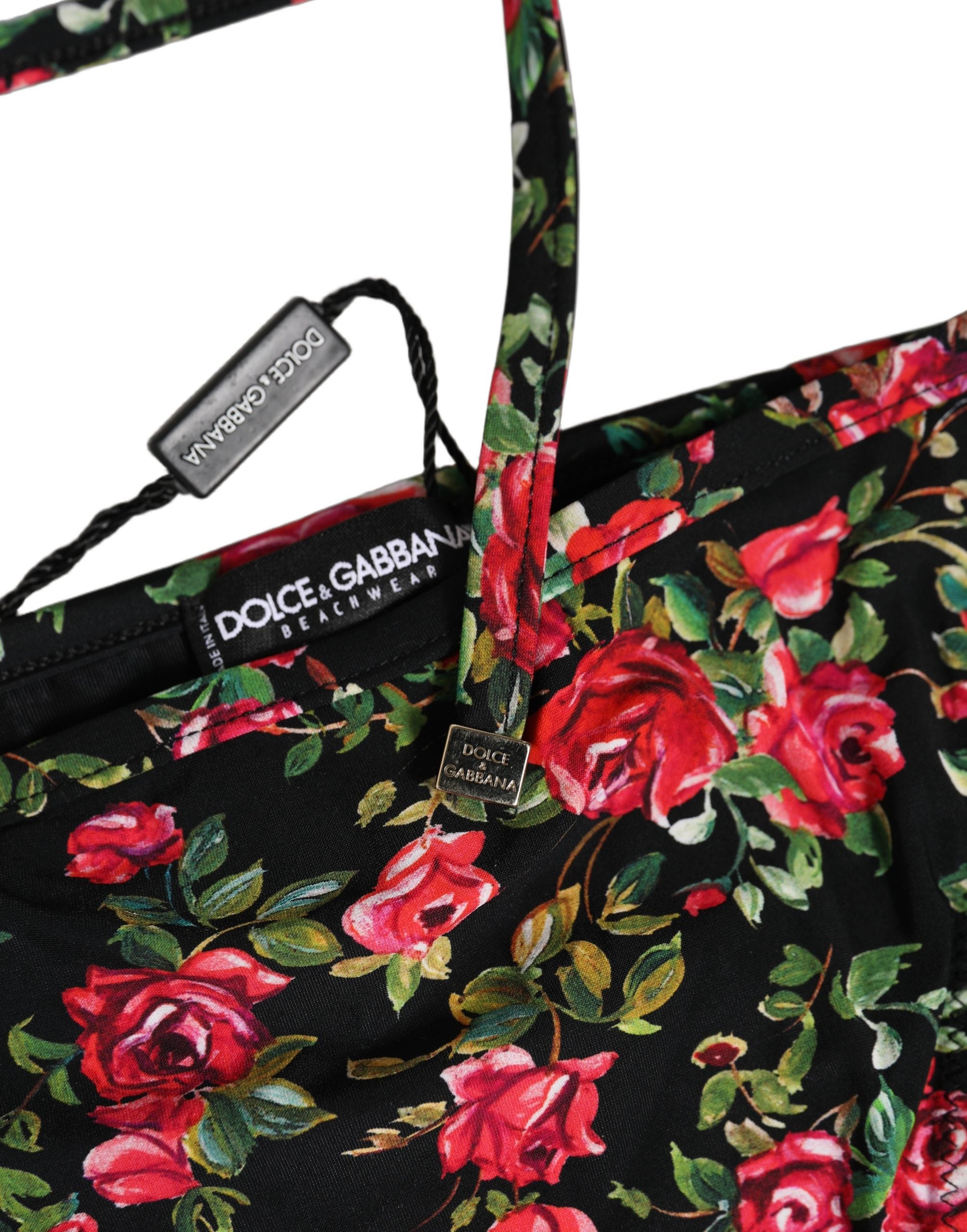 Dolce & Gabbana Schwarzer Bikini-Slip mit Blumenprint aus Nylon