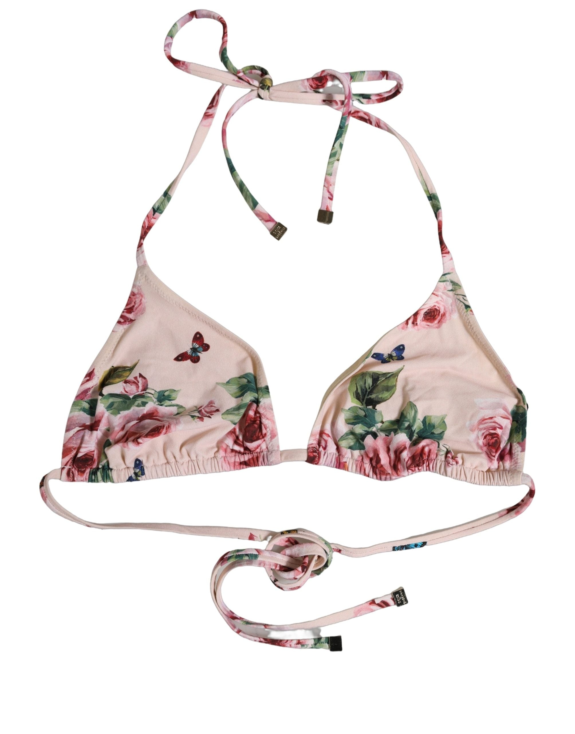 Dolce & Gabbana Pink Nylon Floral Halter Bikini-Oberteil