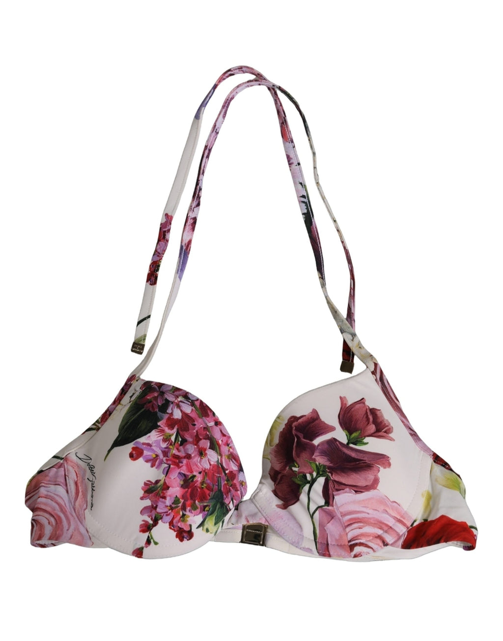 Dolce & Gabbana Weißer Bikini-Oberteil mit Blumenprint aus Nylon