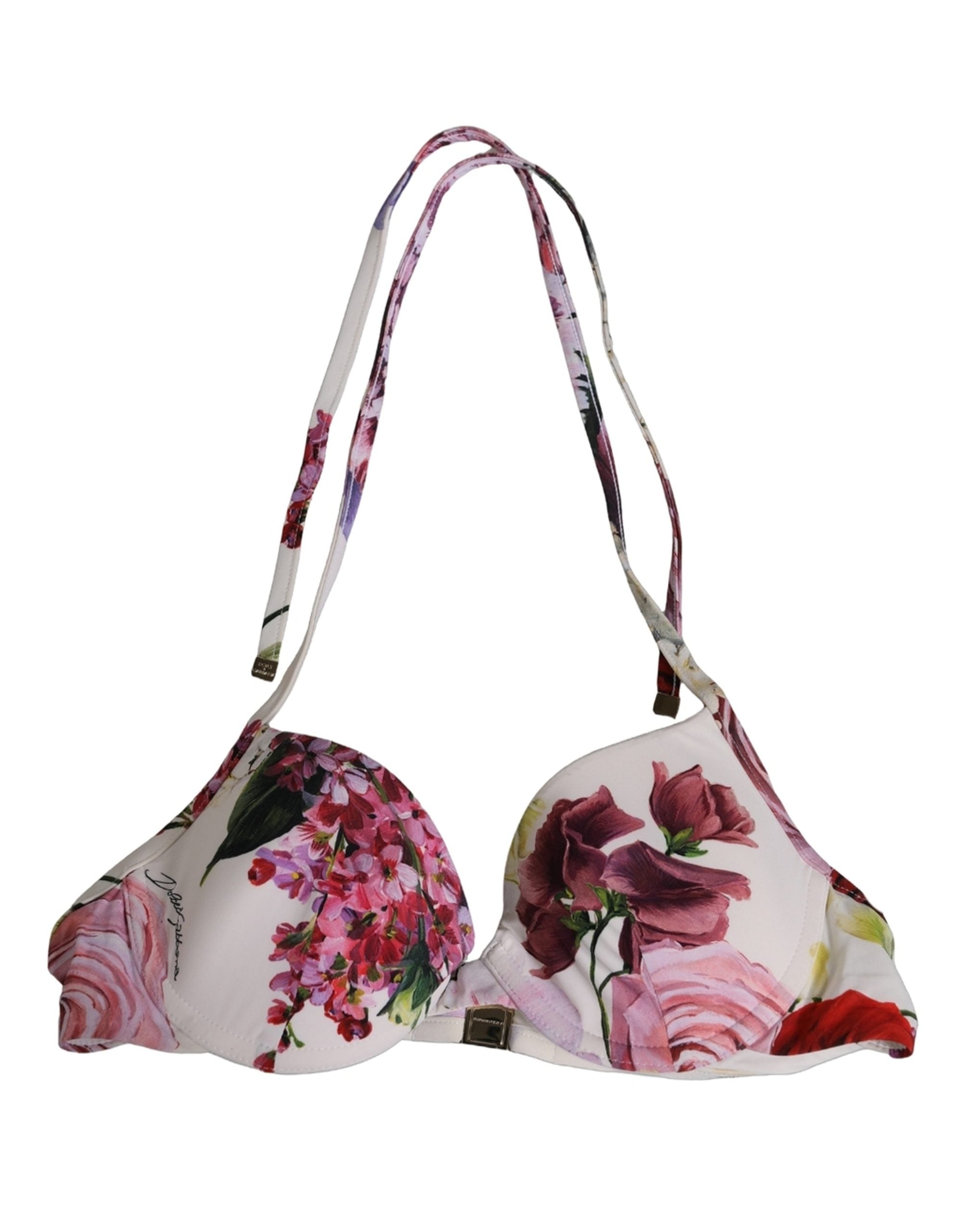 Dolce & Gabbana Weißer Bikini-Oberteil mit Blumenprint aus Nylon