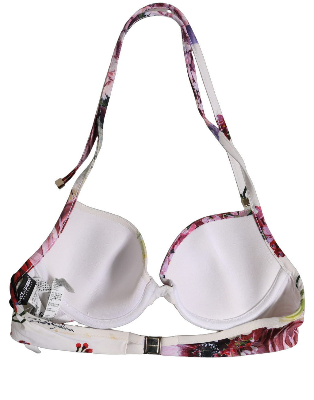 Dolce & Gabbana Weißer Bikini-Oberteil mit Blumenprint aus Nylon