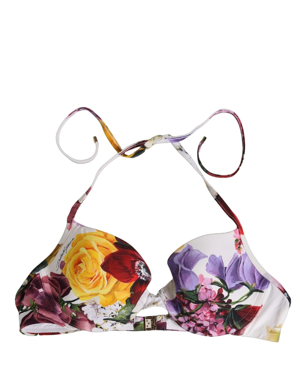 Dolce & Gabbana Weißer Bikini-Oberteil mit Blumenprint aus Nylon