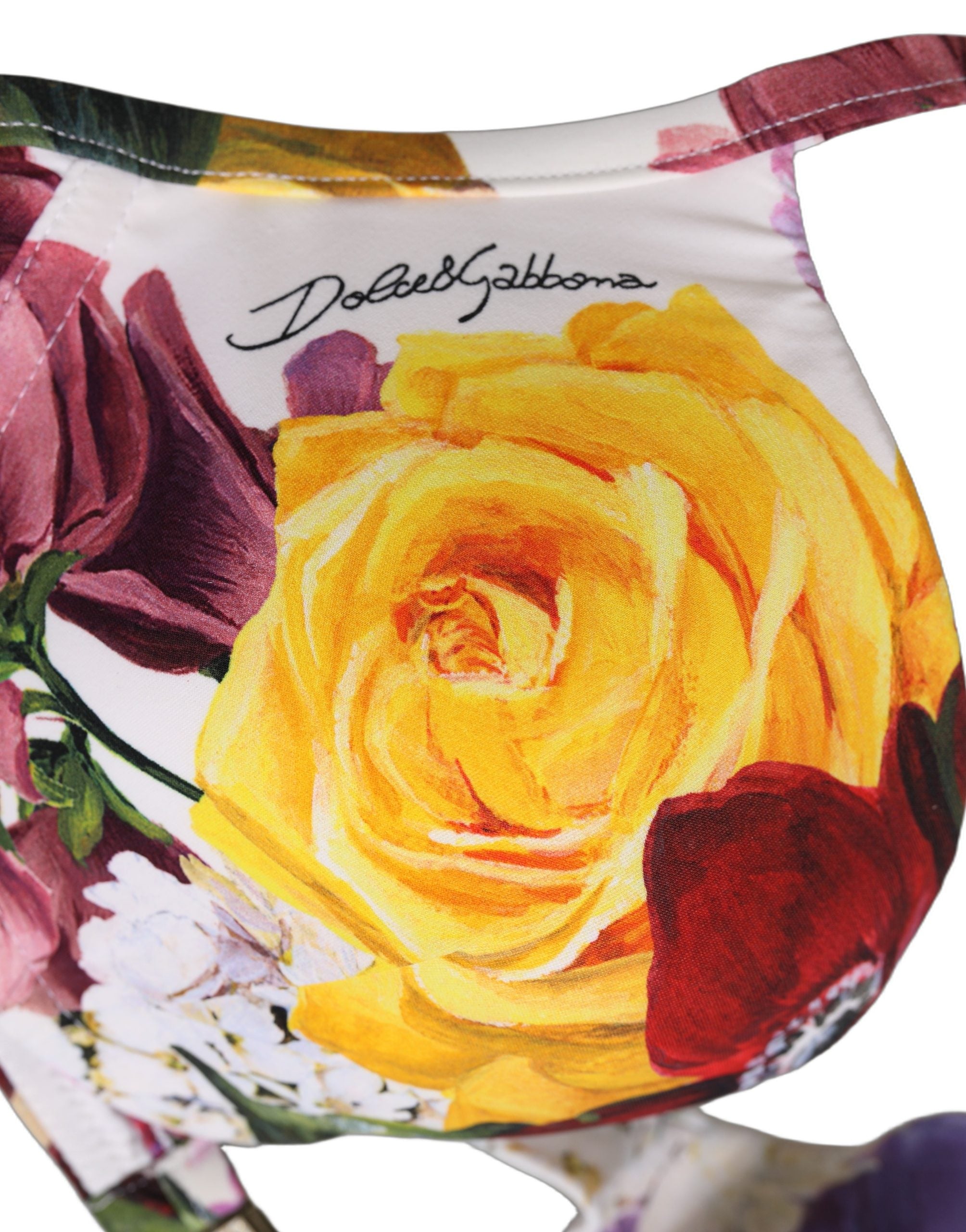 Dolce & Gabbana Weißer Bikini-Oberteil mit Blumenprint aus Nylon