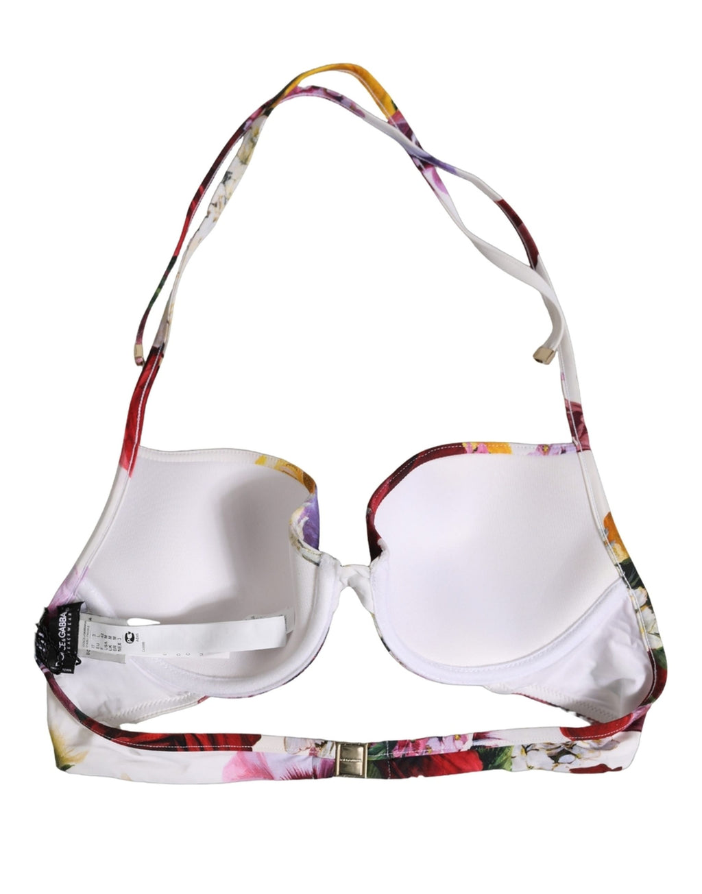 Dolce & Gabbana Weißer Bikini-Oberteil mit Blumenprint aus Nylon