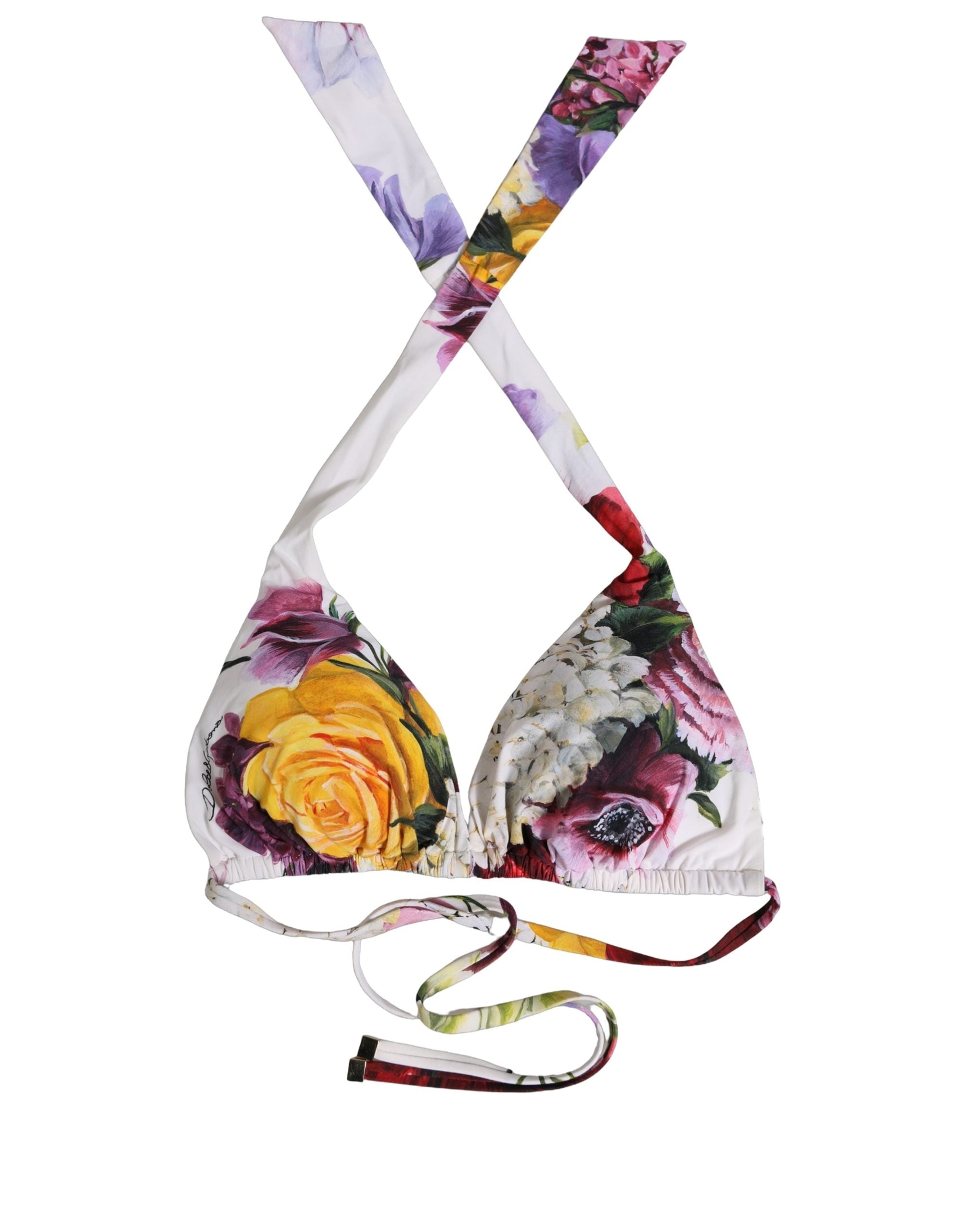 Dolce & Gabbana Weißer Bikini-Top im Dreiecksstil mit Blumenprint