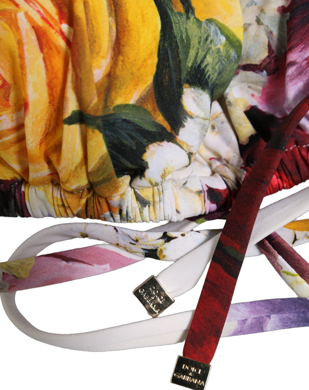 Dolce & Gabbana Weißer Bikini-Top im Dreiecksstil mit Blumenprint