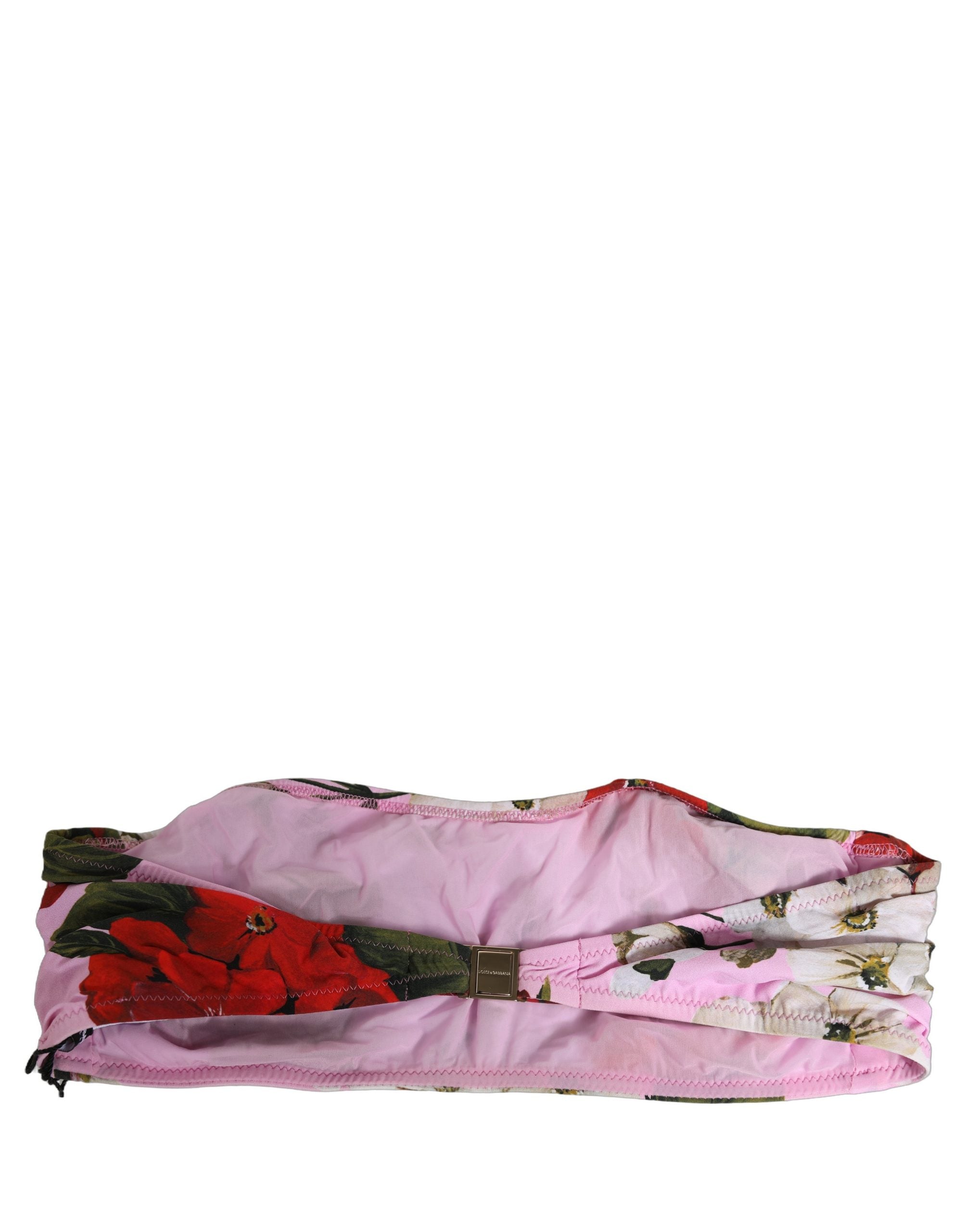 Dolce & Gabbana Pink Floral Print Bandeau Bikini-Oberteil