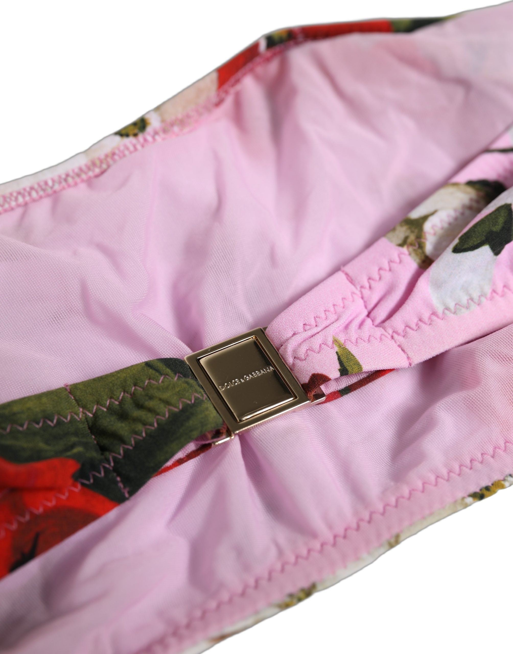 Dolce & Gabbana Pink Floral Print Bandeau Bikini-Oberteil