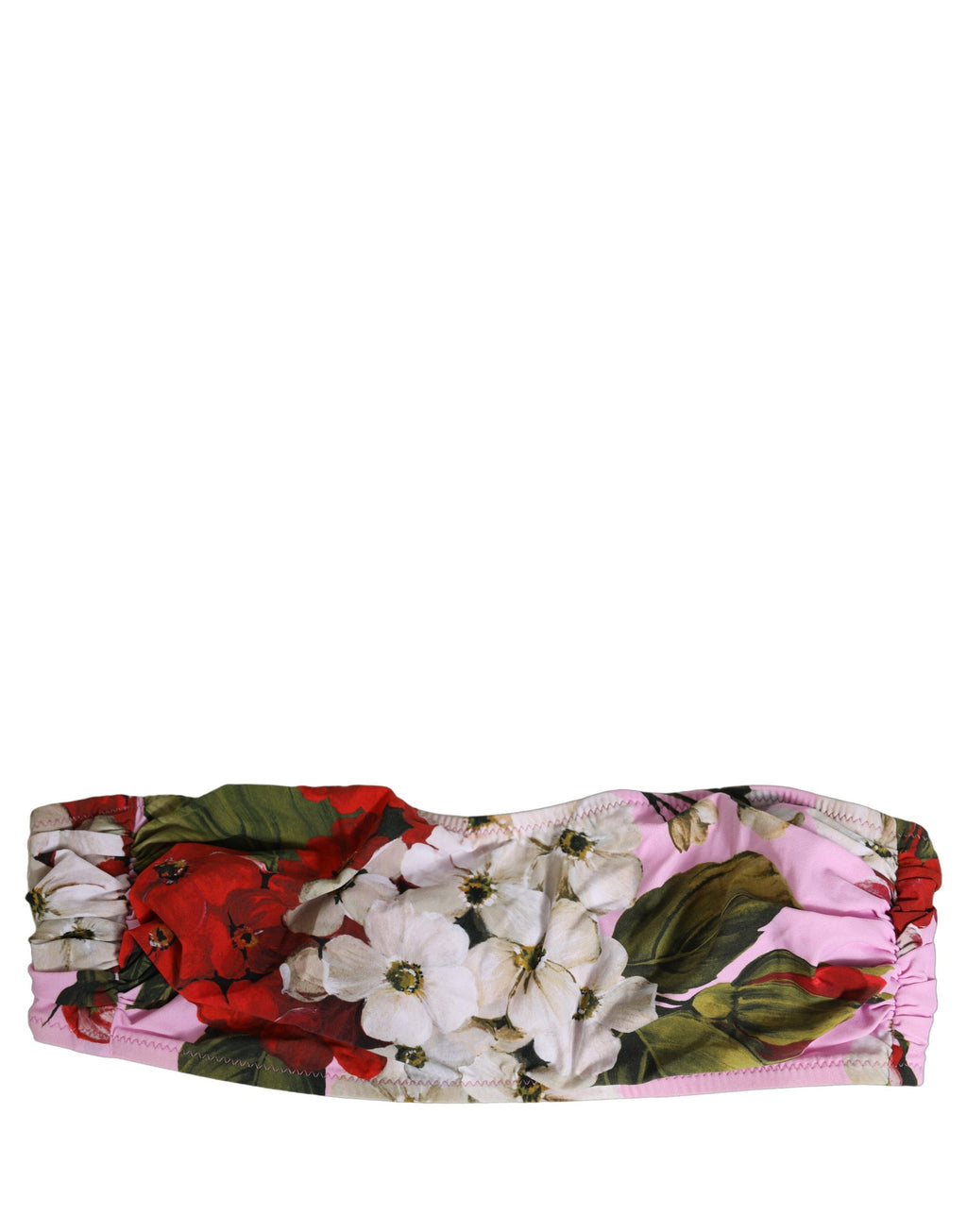 Dolce & Gabbana Pink Floral Print Bandeau Bikini-Oberteil