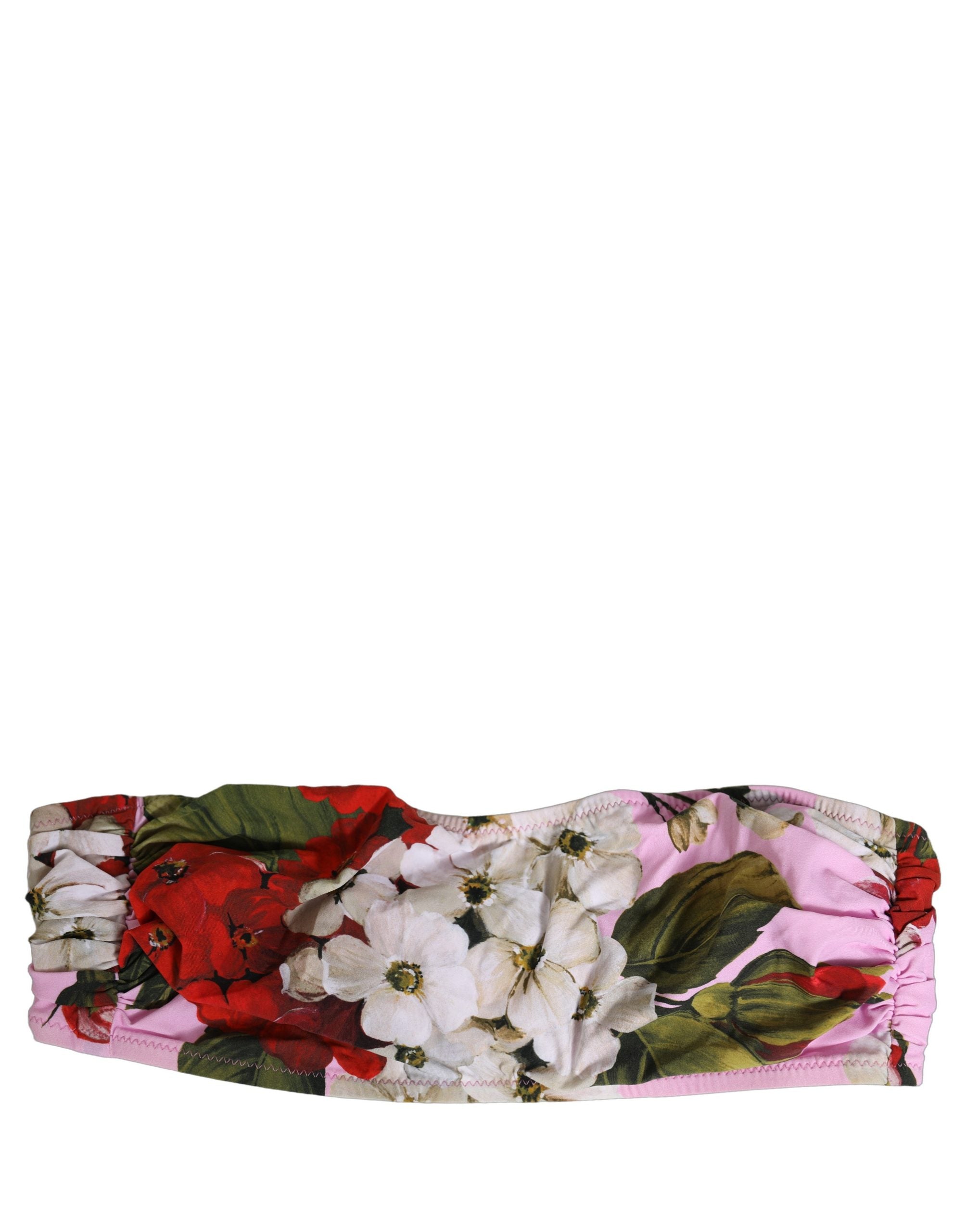 Dolce & Gabbana Pink Floral Print Bandeau Bikini-Oberteil